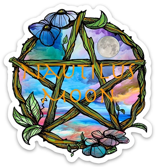 Vinyl Sticker Decal Pentagram Wicca Witch Earthy Flowery