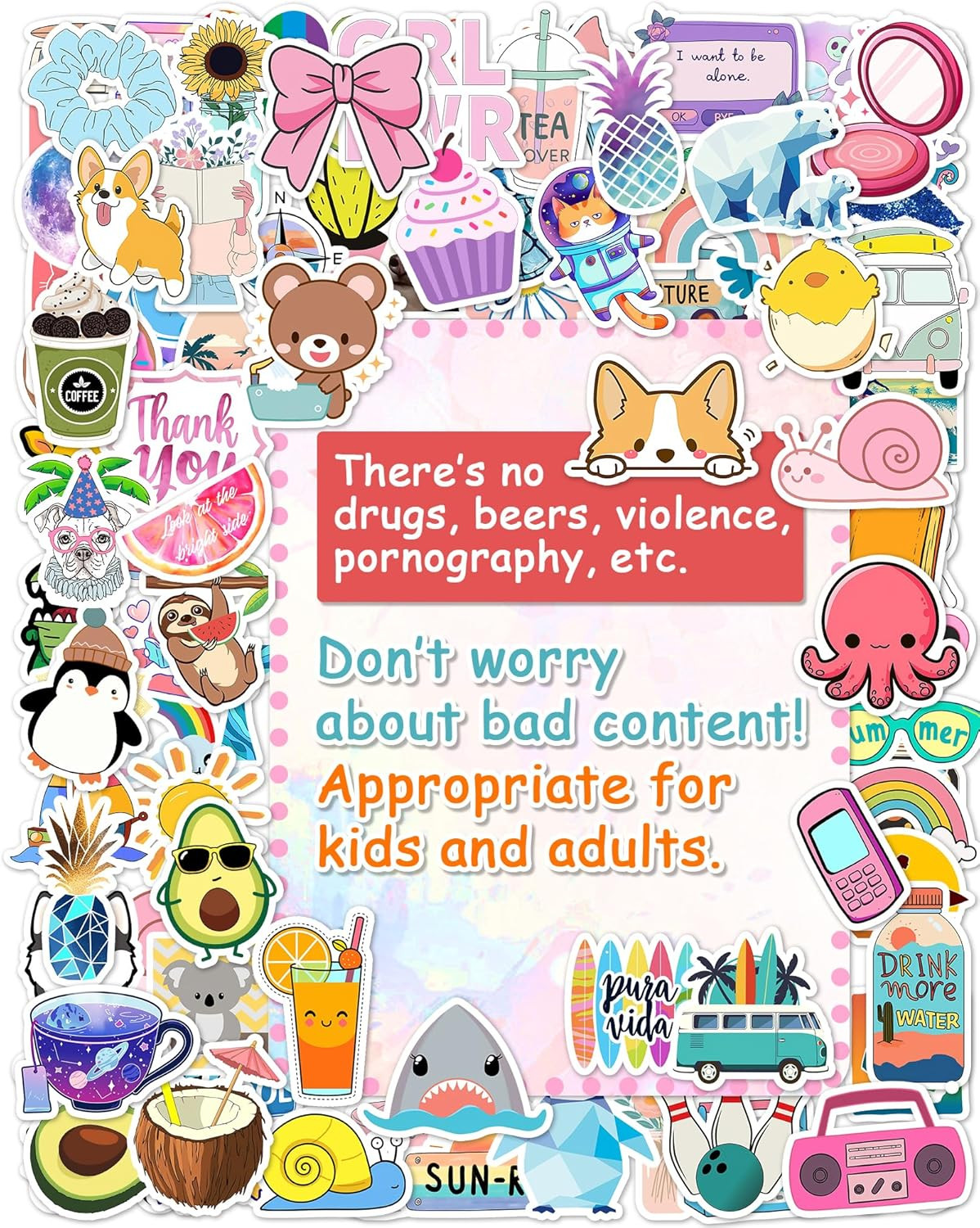 300 Pcs Stickers for Kids, Cute Vinyl Waterproof Stickers for Water Bottle | Tre
