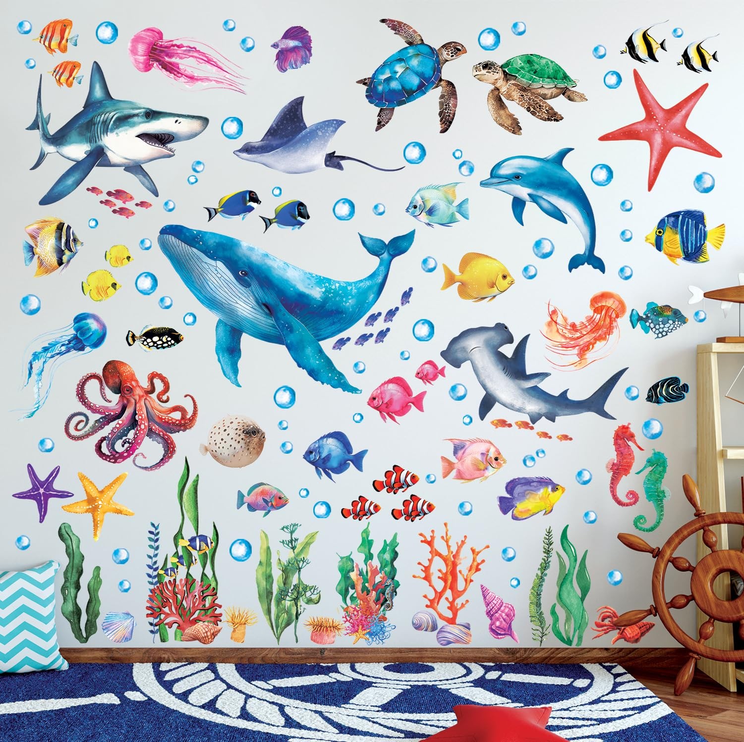 DS12-8078 Sea Animals Wall Stickers Decals Baby Boys Bedroom Fish décor Livin…