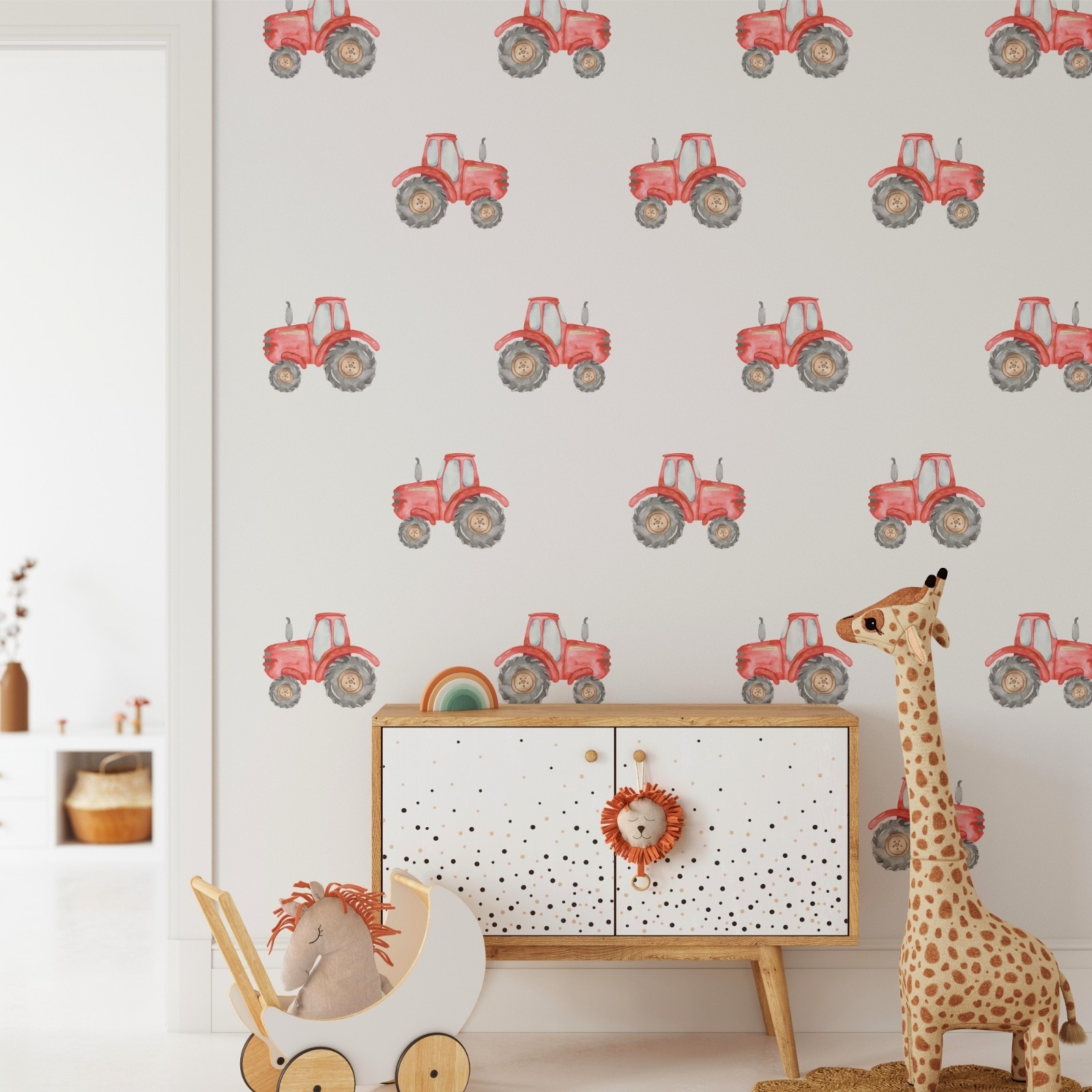 X-SMALL Red Tractor Wall Decals Set Watercolor Farm Vehicle Stickers Removable