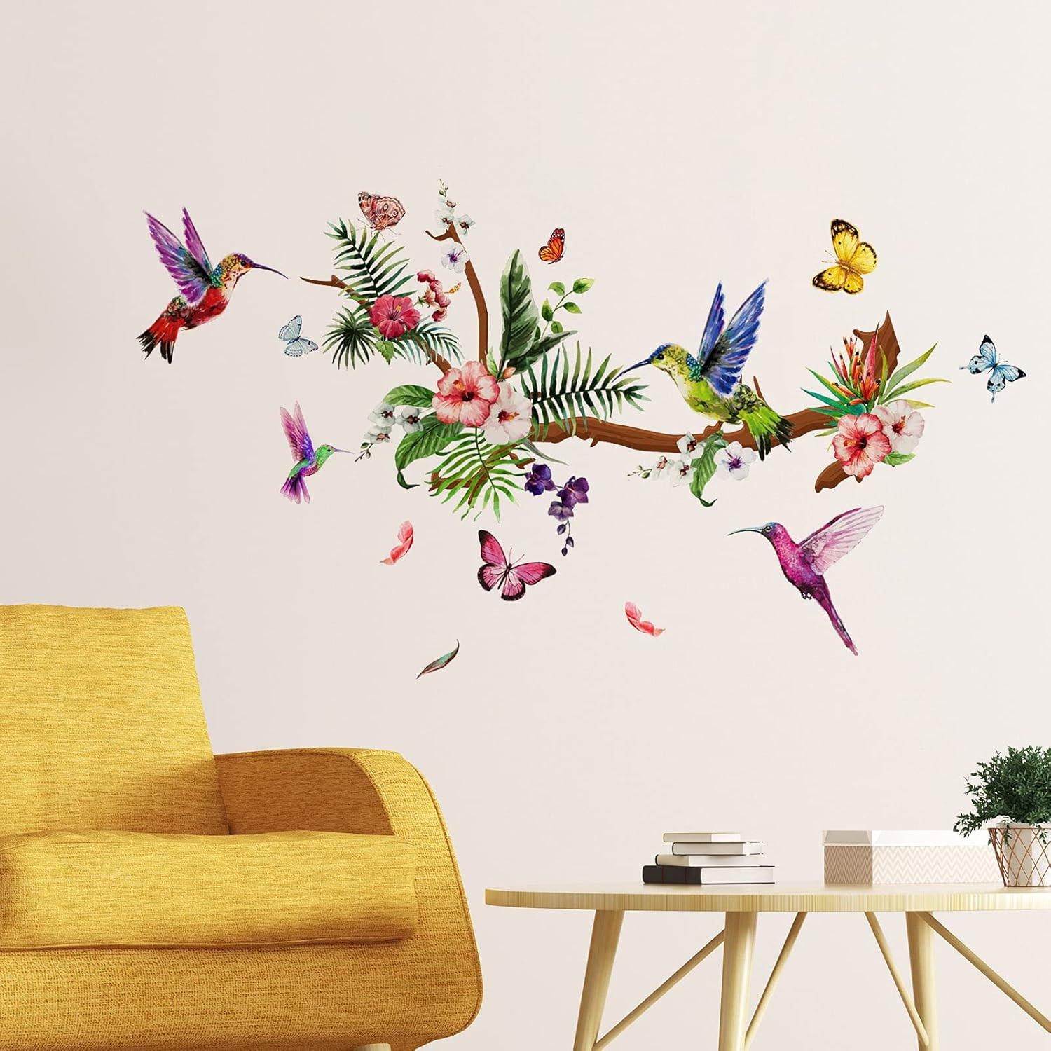 Hummingbirds Wall Decals Peel and Stick Birds Vinyl Wall Stickers Butterfly Flow
