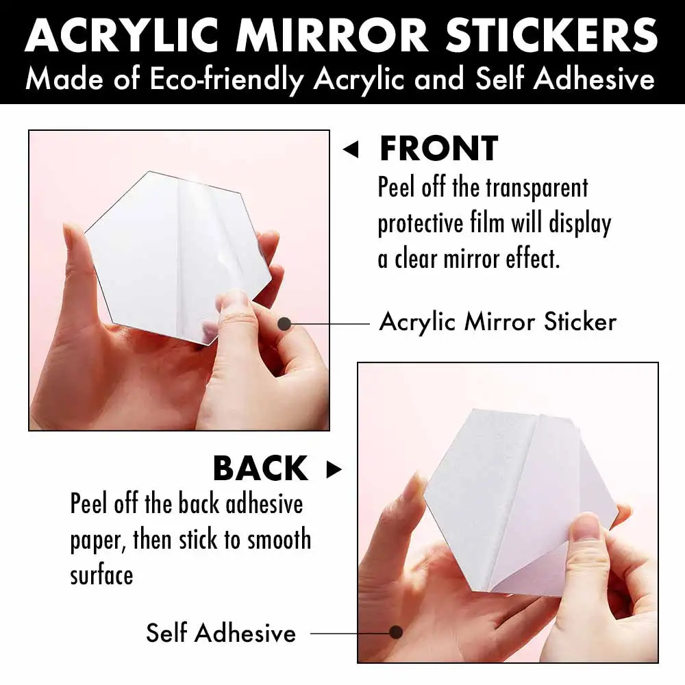 Hexagon Acrylic Mirror Wall Stickers Self Adhesive Tiles Room Home Decor Panels
