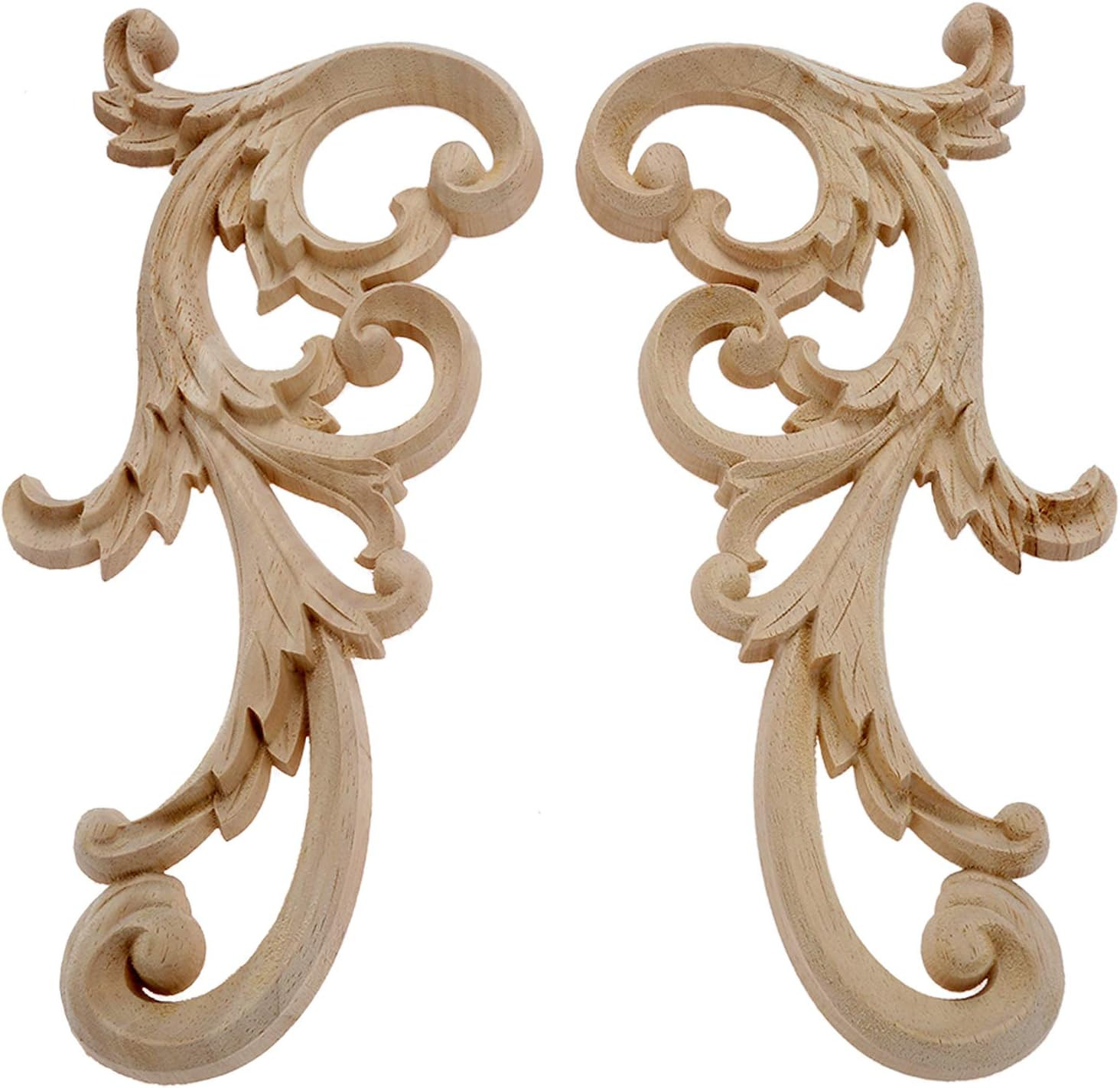 2-Pair Clear Carved Wood Appliques Onlay, 24X12Cm/9.45X4.72Inch, Door Decorative