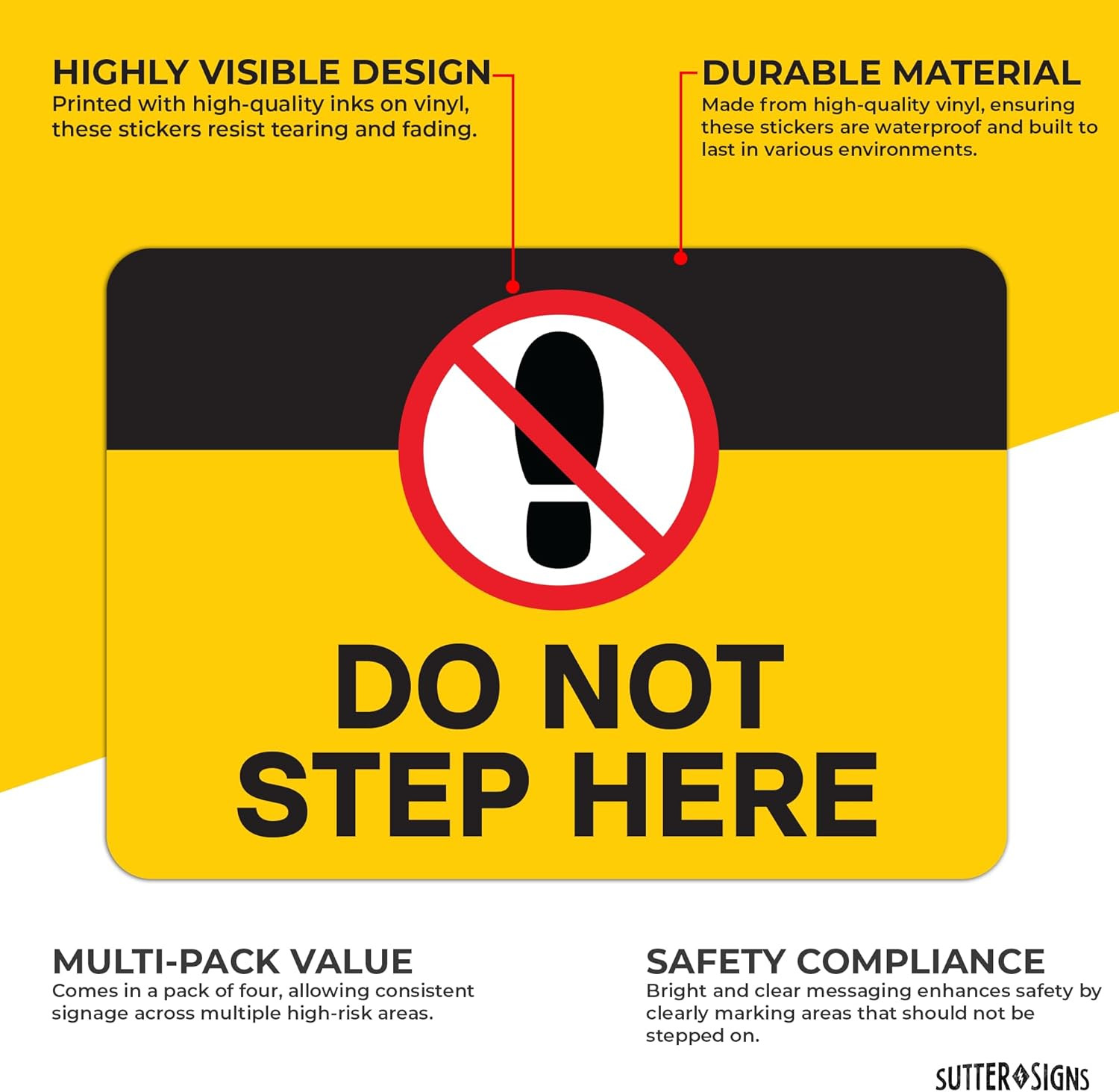 Self-Adhesive Safety Stickers – 4 Pack, 10" x 7" for Pools & Workplaces
