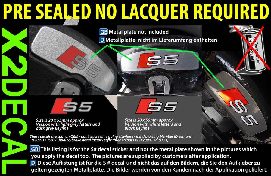 Brake decal sticker to fit Audi S2 S3 S4 S5 S6 S7 7 colour option pre-sealed x2