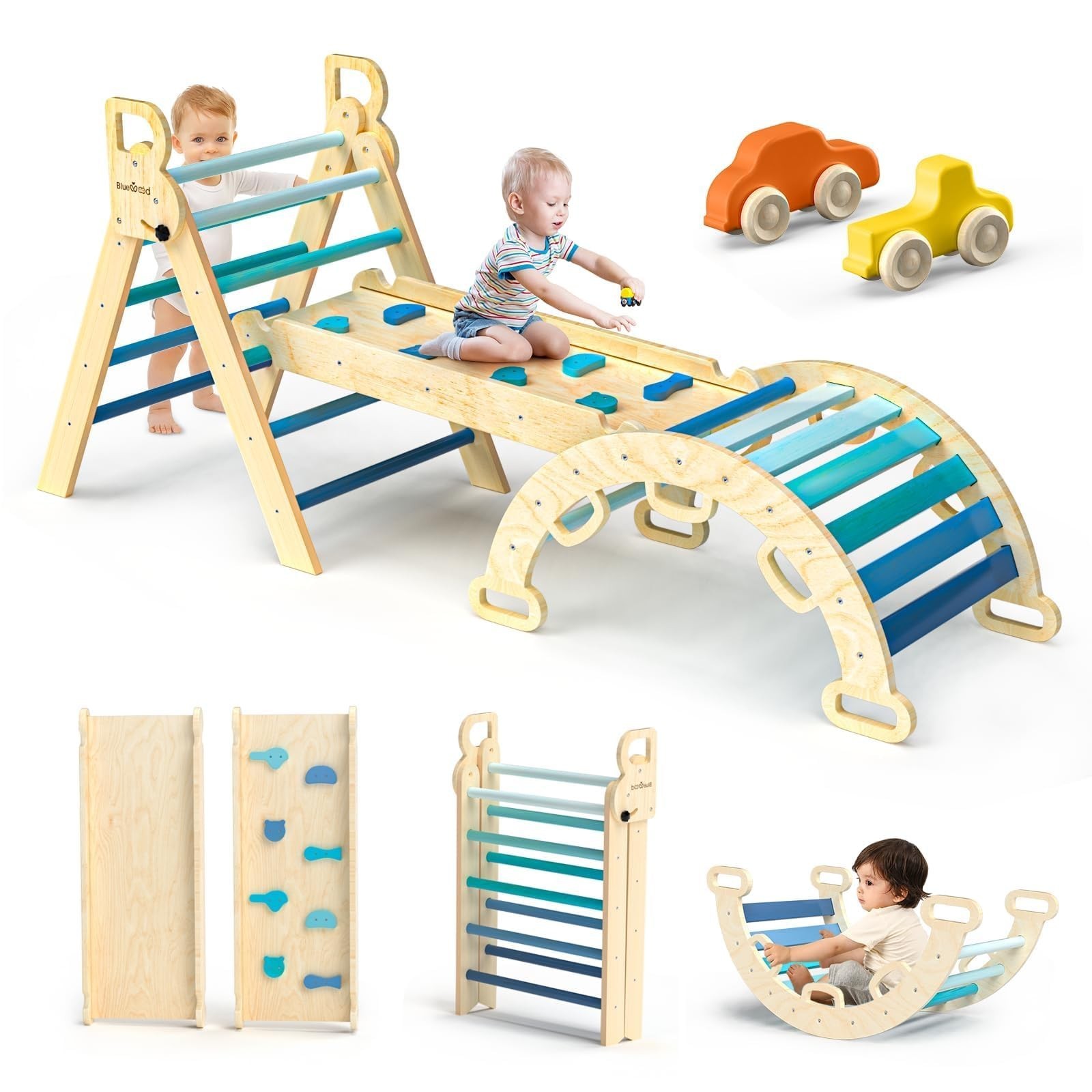 BlueWood Pikler Triangle Set – Sky Blue w/Car-Sky Blue
