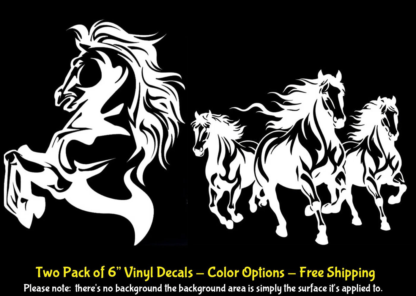 Three Running Horses & Horse Graphic Two 6" Vinyl Decals Car Truck Windows