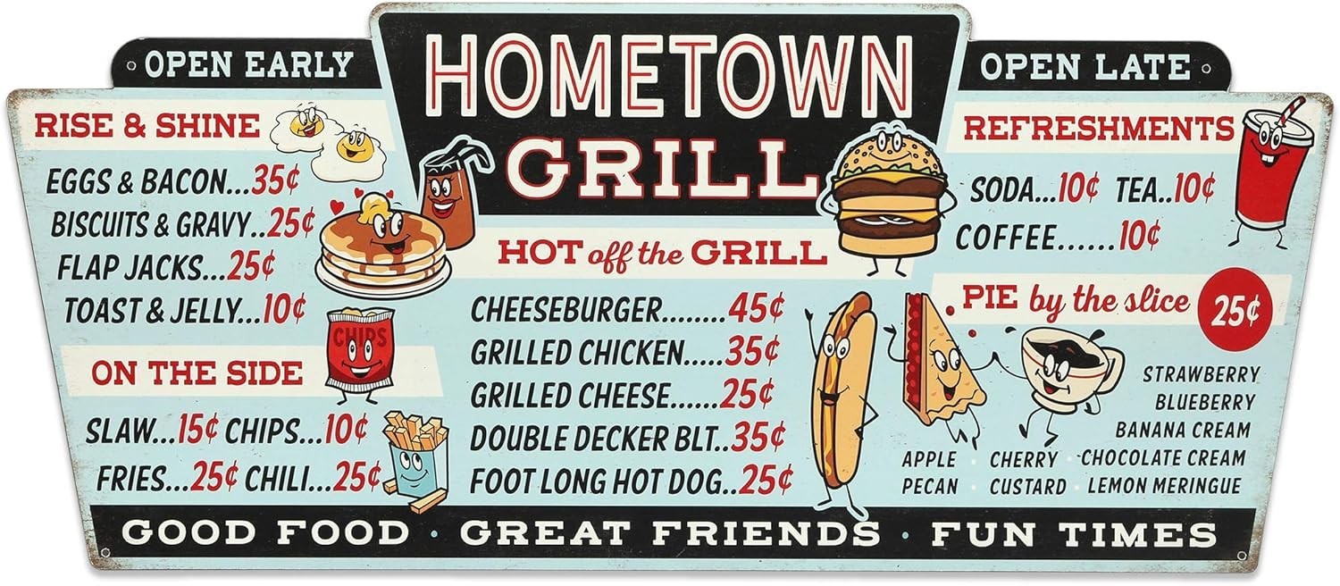 Vintage Distressed Menu Sign for Kitchen – Large Size