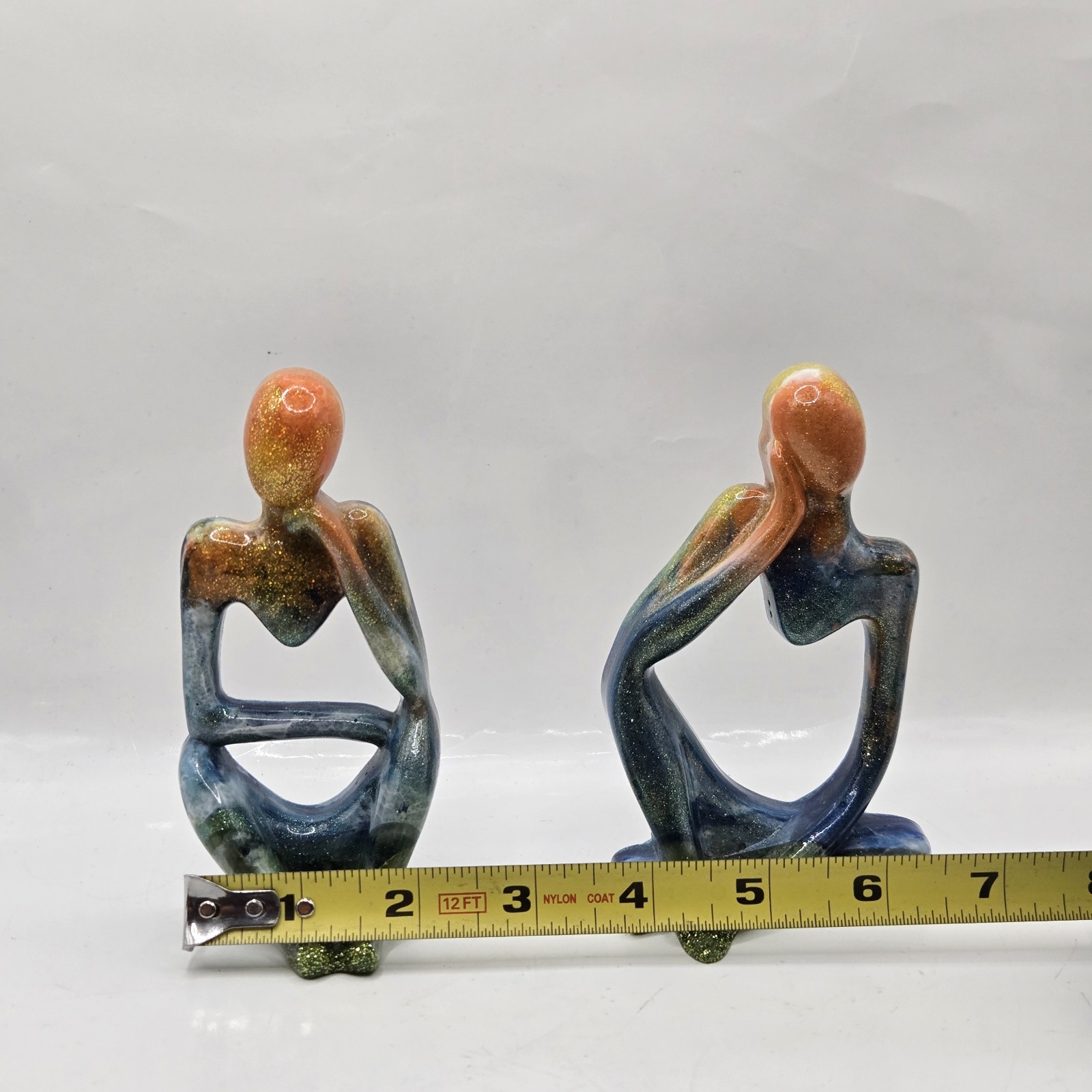 Home Decor Set of 2 Resin Graffiti Thinker Statues Accent Abstract Glitter 5"H