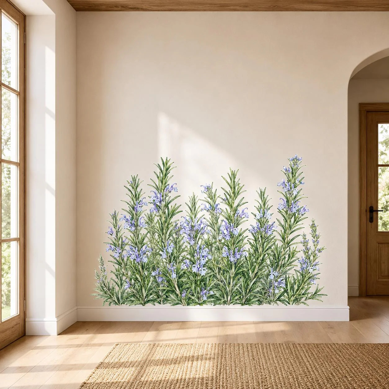 Rosemary Herb Border Wall Vinyl Decal | Watercolor Rosemary Plant Sticker