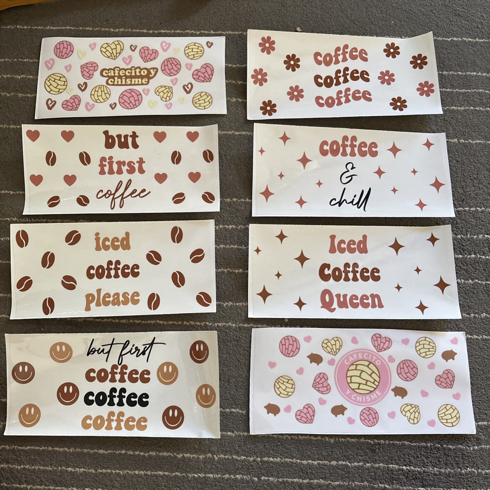 8 mixed UV DTF 16 oz cup wraps- Coffee Themed