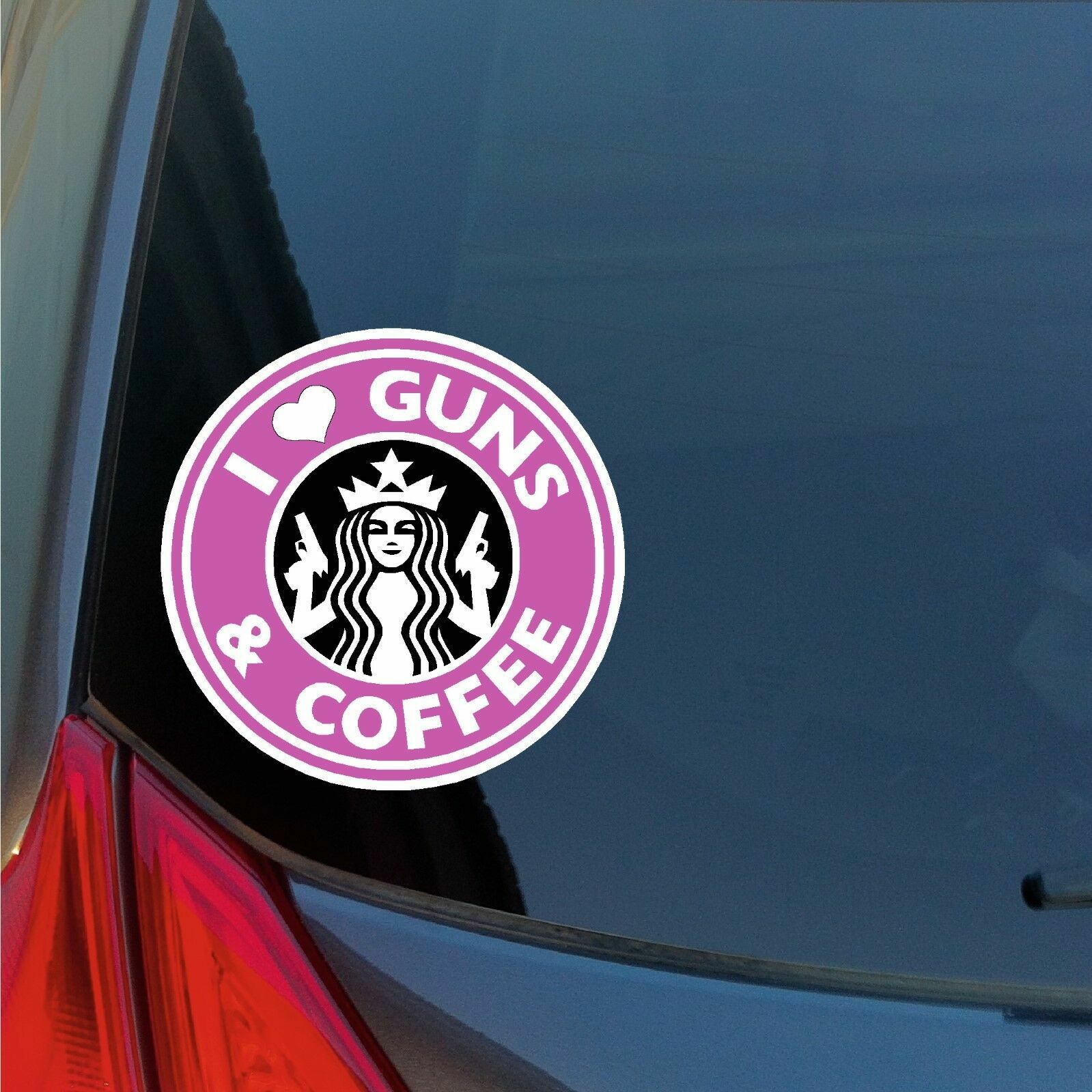 Pink I Love Guns & Coffee 2nd Amendment sticker decal Rights 2A heart parody