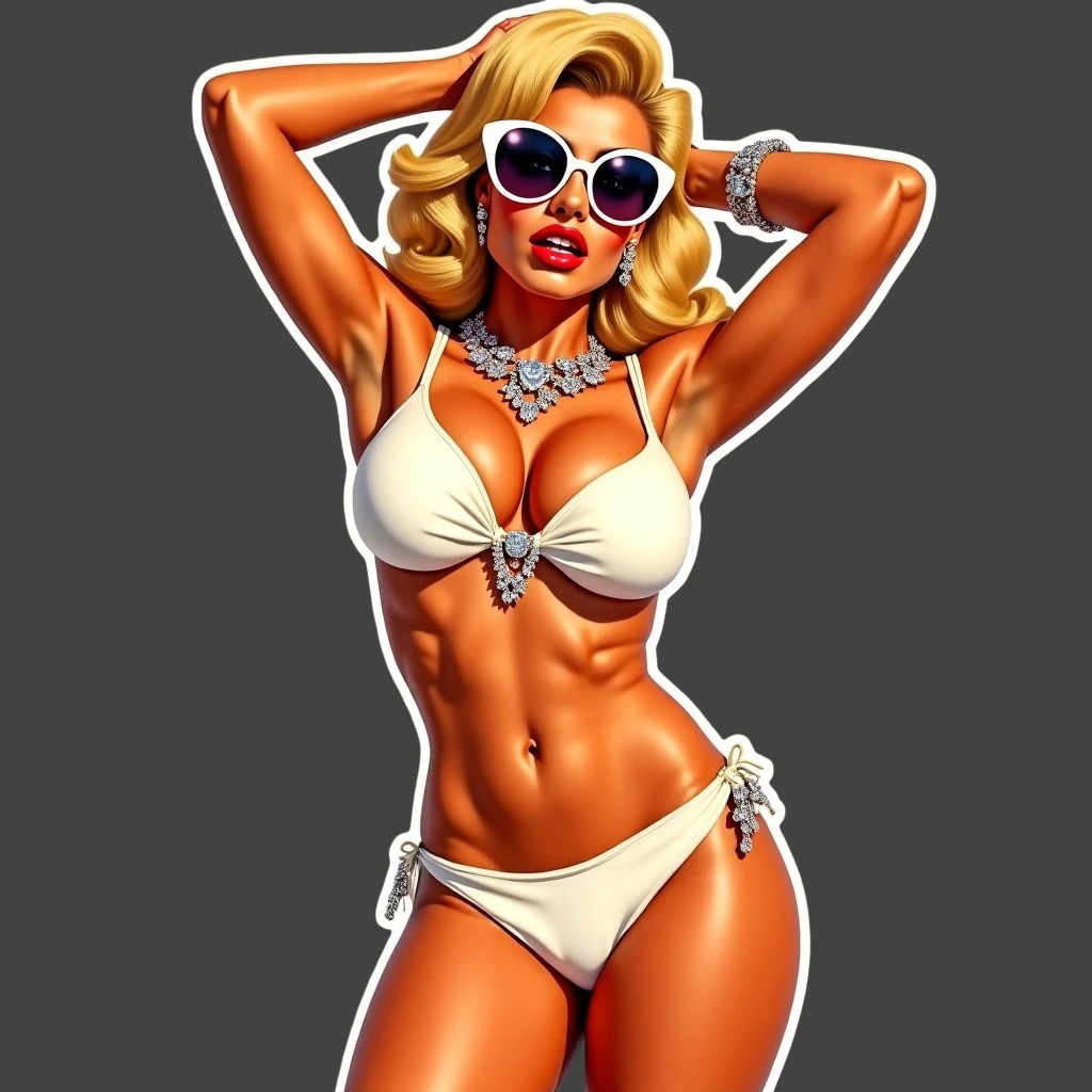 Luxury Pinup Girl Sticker Vinyl Decal White Bikini Sunglasses Glam Fashion