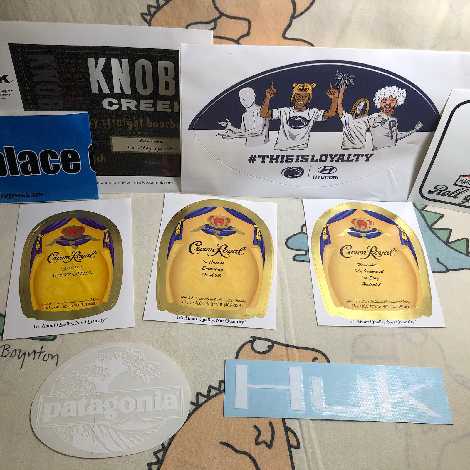 Large Sticker Lot Crown Royal Knob Creek Go Pro Patagonia Penn State Harley Huk