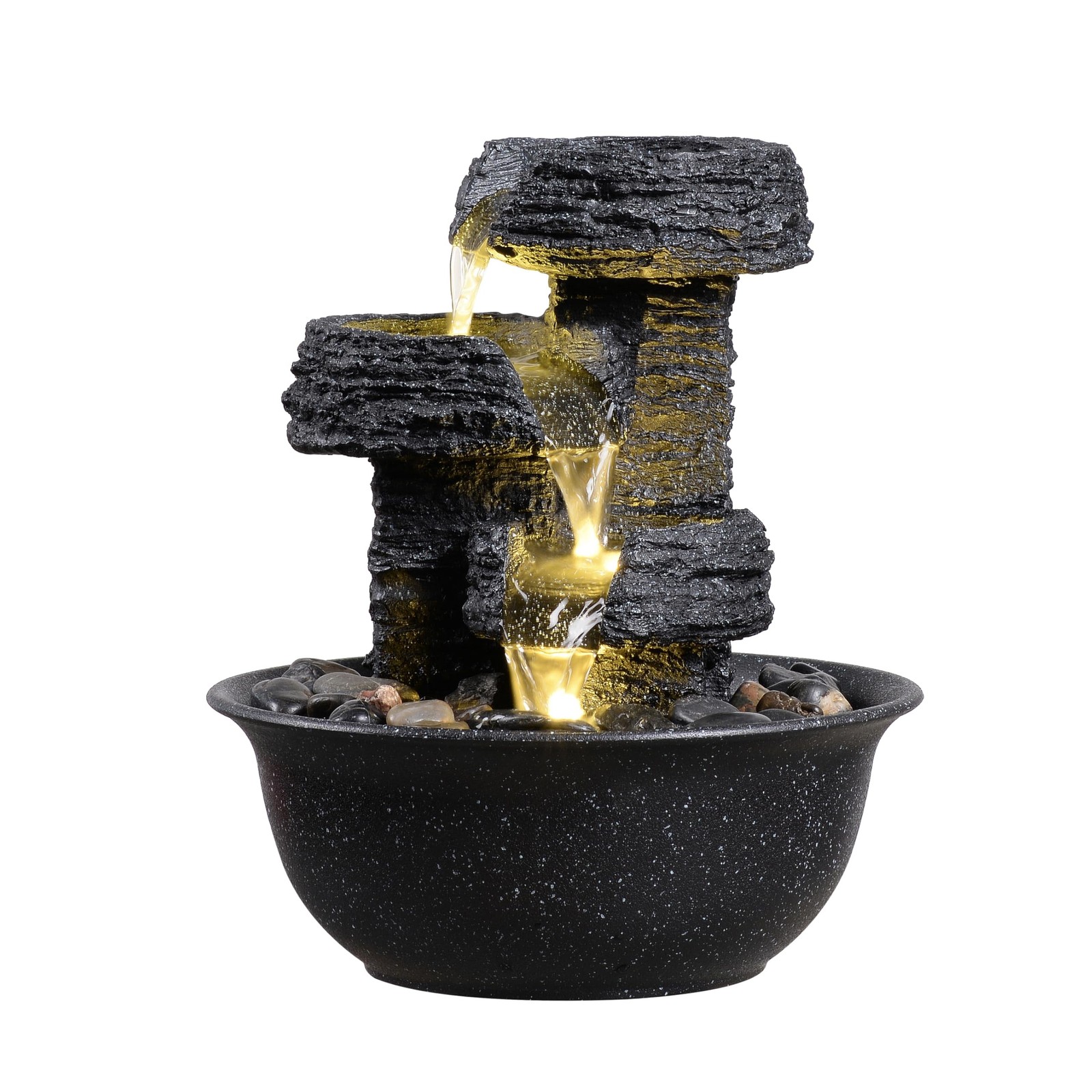 Rock Style Tabletop Fountain with LED Light – Indoor Waterfall Feature for