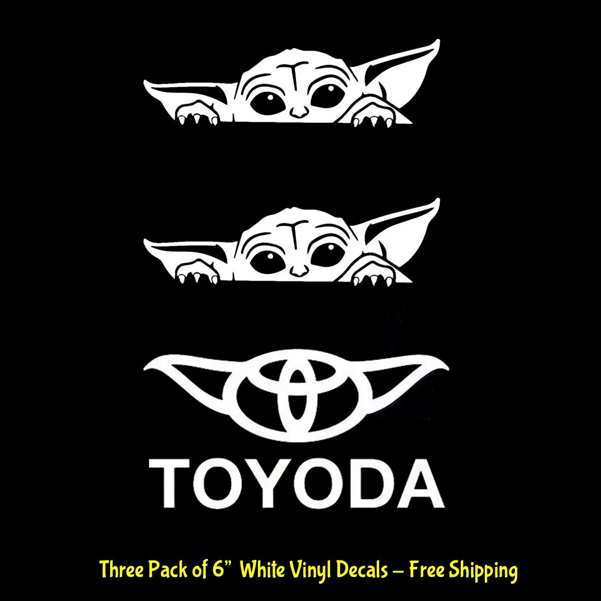 Peeking Baby Yoda & Toyoda Three Pk 6" White Vinyl Decals Car Truck Windows