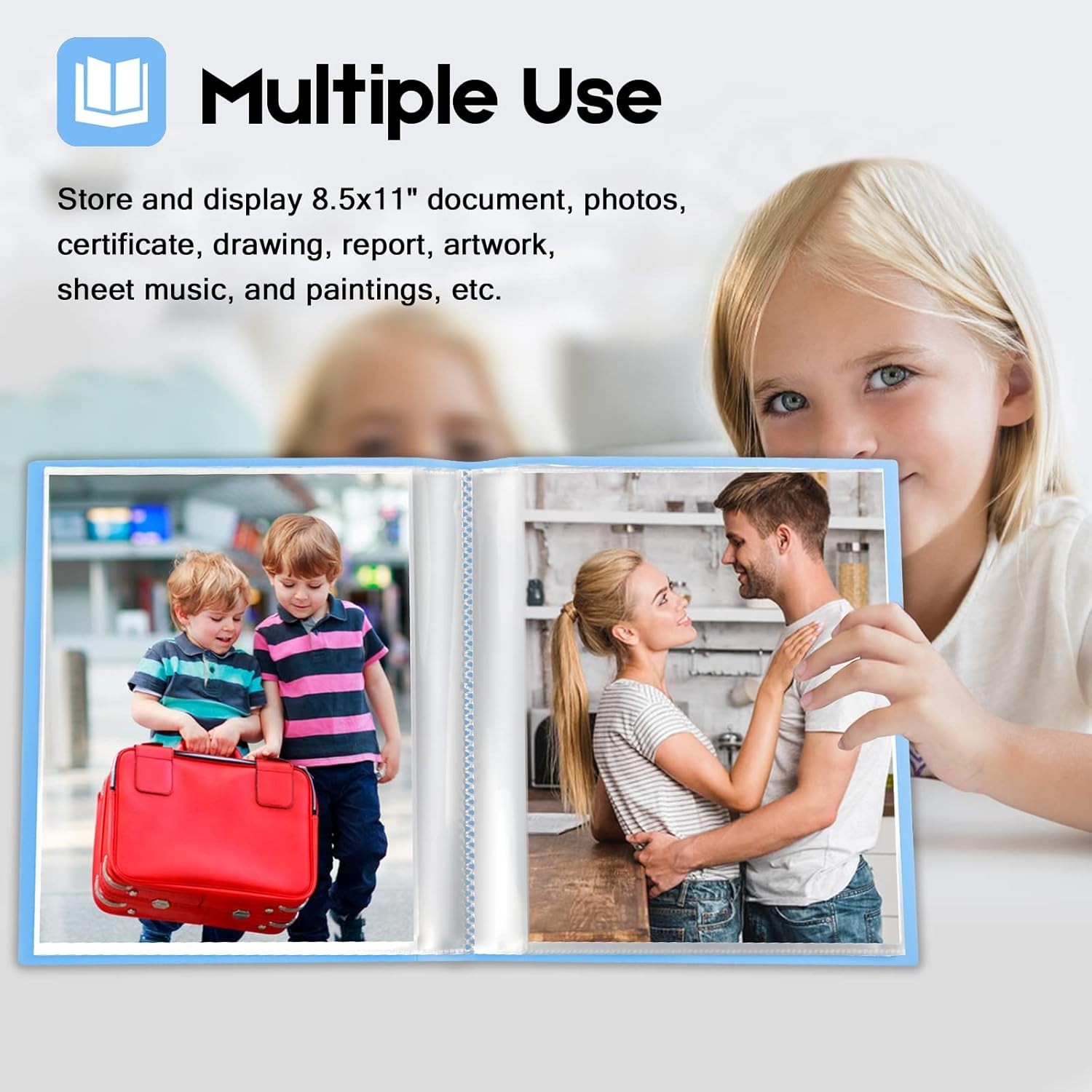 Photo Album 8.5X11 Holds 68 Photos, Art Portfolio Binder for 8.5 X 11 Pictures,