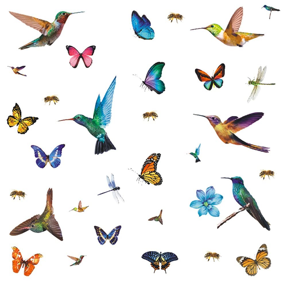 32Pcs Watercolor Butterfly and Hummingbird Stickers, Bee Dragonfly Flower Wal…