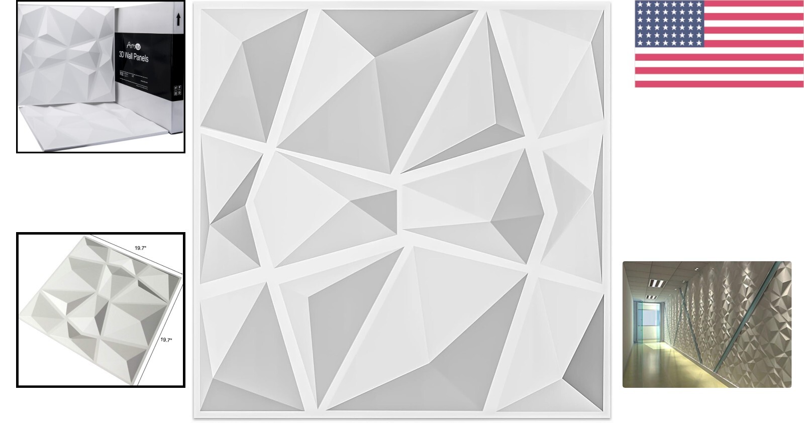 Set of 12 Lightweight 3D Pyramid Wall Panels – Modern Matte White Finish