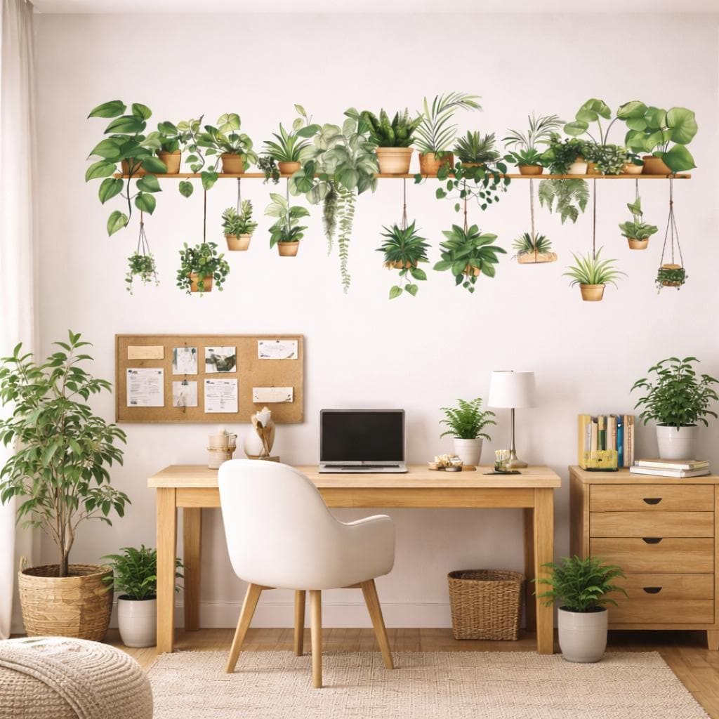 Indoor Plant Shelf Wall Decal | Potted Greenery Mural