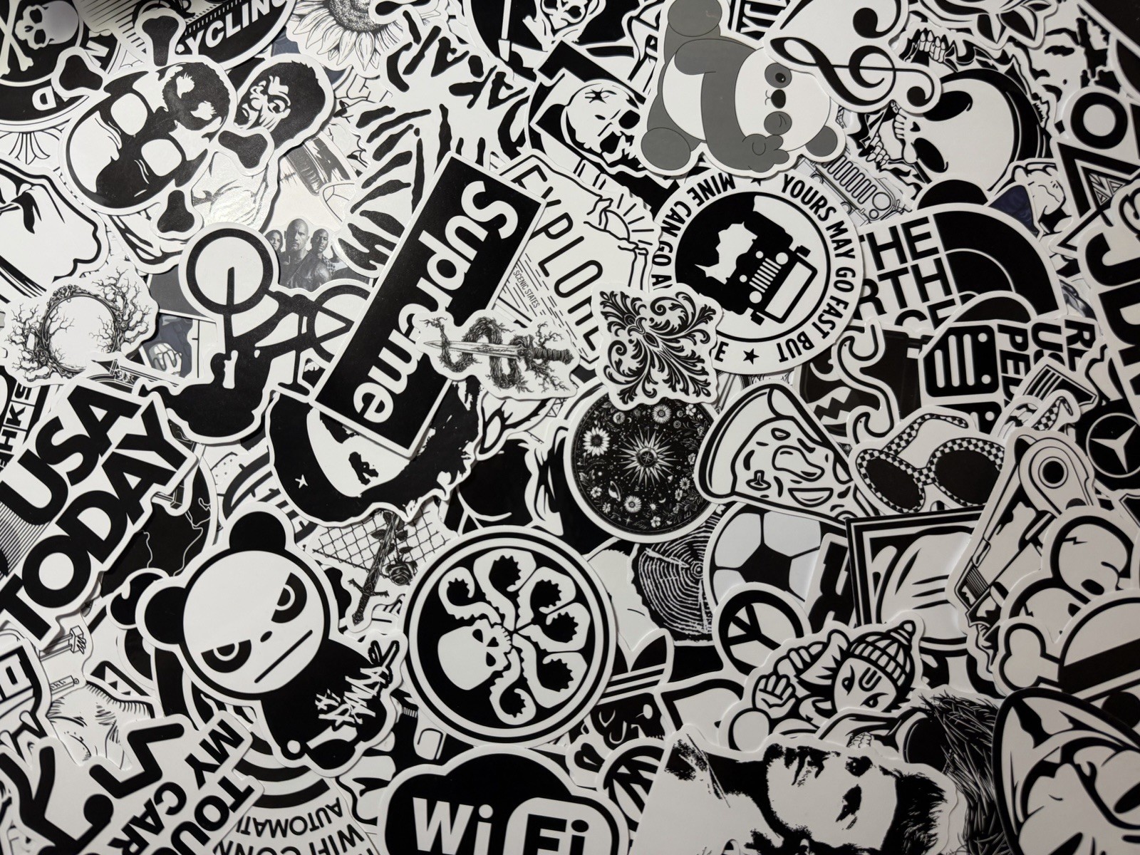 Assorted Black & White Waterproof Vinyl Decals Sticker Bomb 1.5 oz Pack