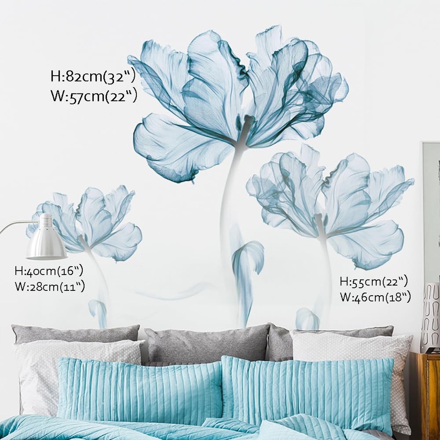 Runtoo Blue Flower Wall Decals Poppy Floral Wall Art Stickers for Girls Bedro…