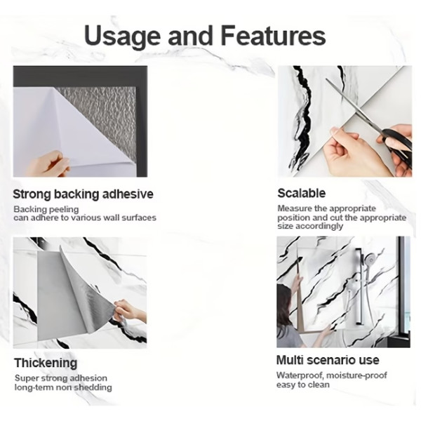 Wall Panels 20PCS Marble Wall Stickers Waterproof Peel & Stick PVC Tiles.