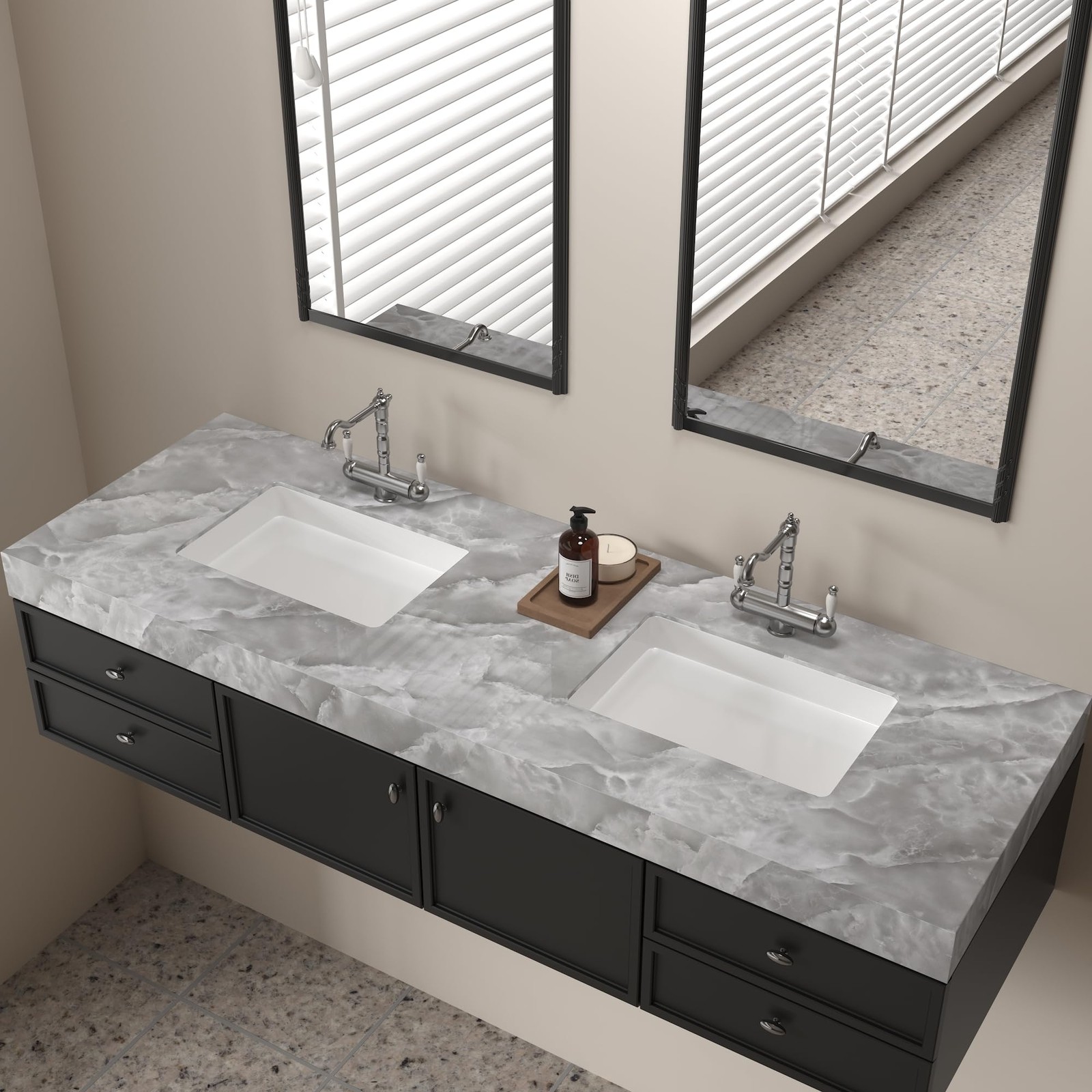 16"×354" Glossy Grey White Marble Wallpaper Peel and Stick Thick Gray White M…