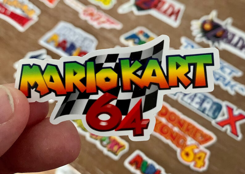 20 Nintendo 64 Logo Stickers – White, Clear or Holographic – Super Mario Kart