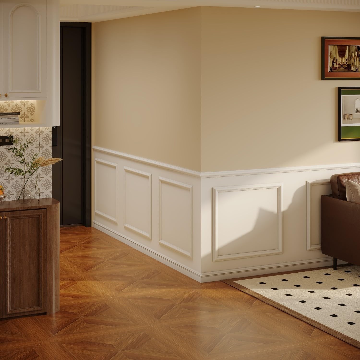 4 Set Peel and Stick Wall Molding Trim Kit, Premade Wainscoting Panels, White…