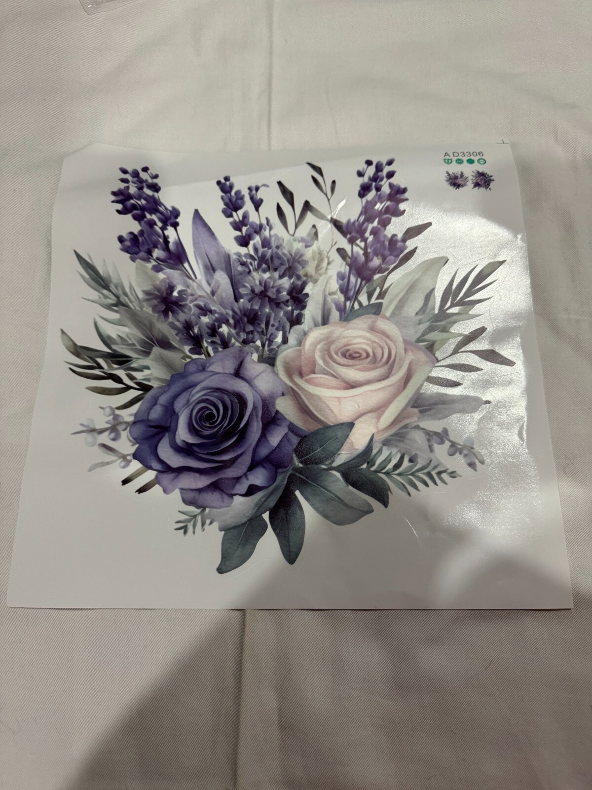 2 Toilet lid Stickers Decals Wall Sticker Size 11"x11"in ea Purple & Peach Roses
