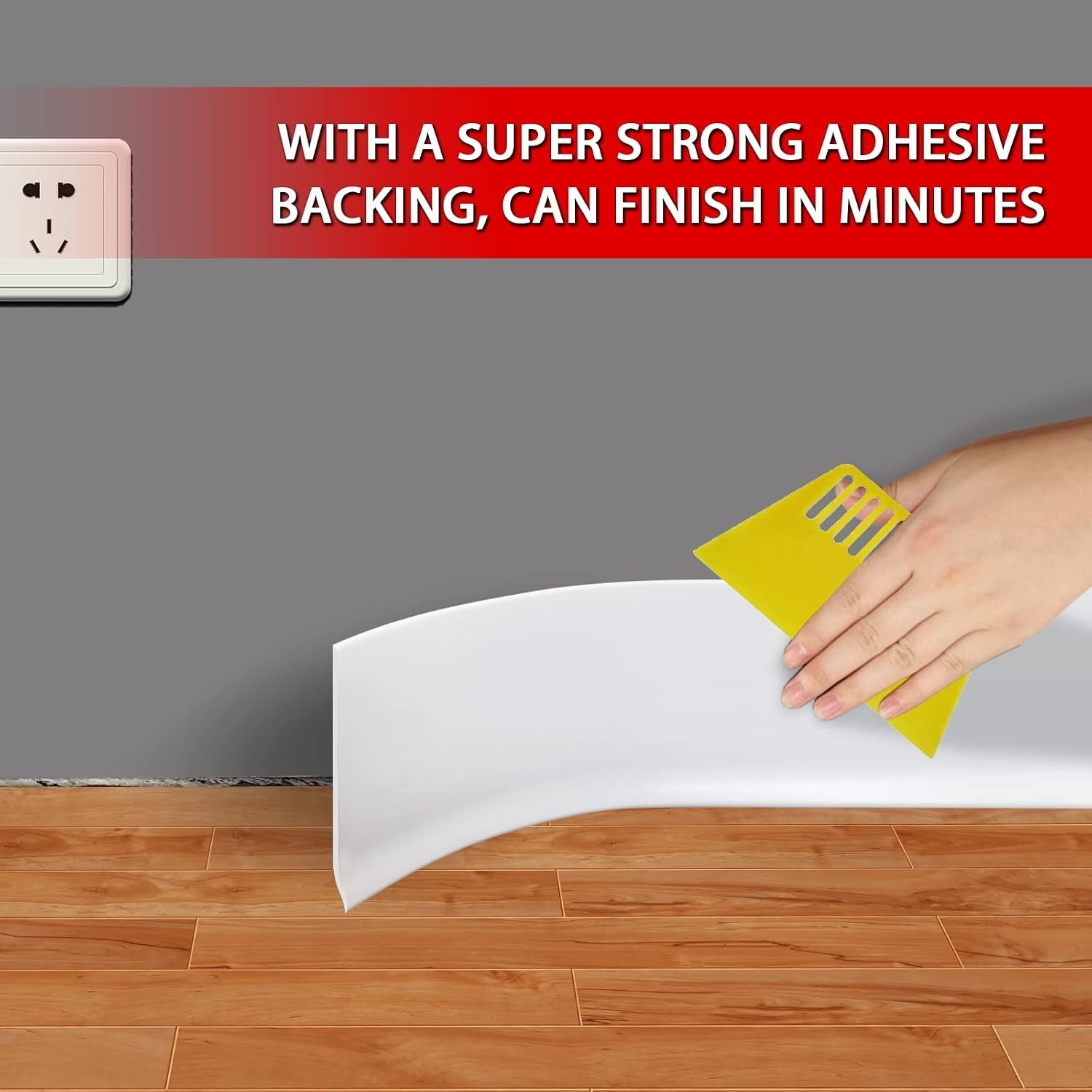 Flexible Peel and Stick Vinyl Baseboard, 6in x 20ft – White Decorative Molding