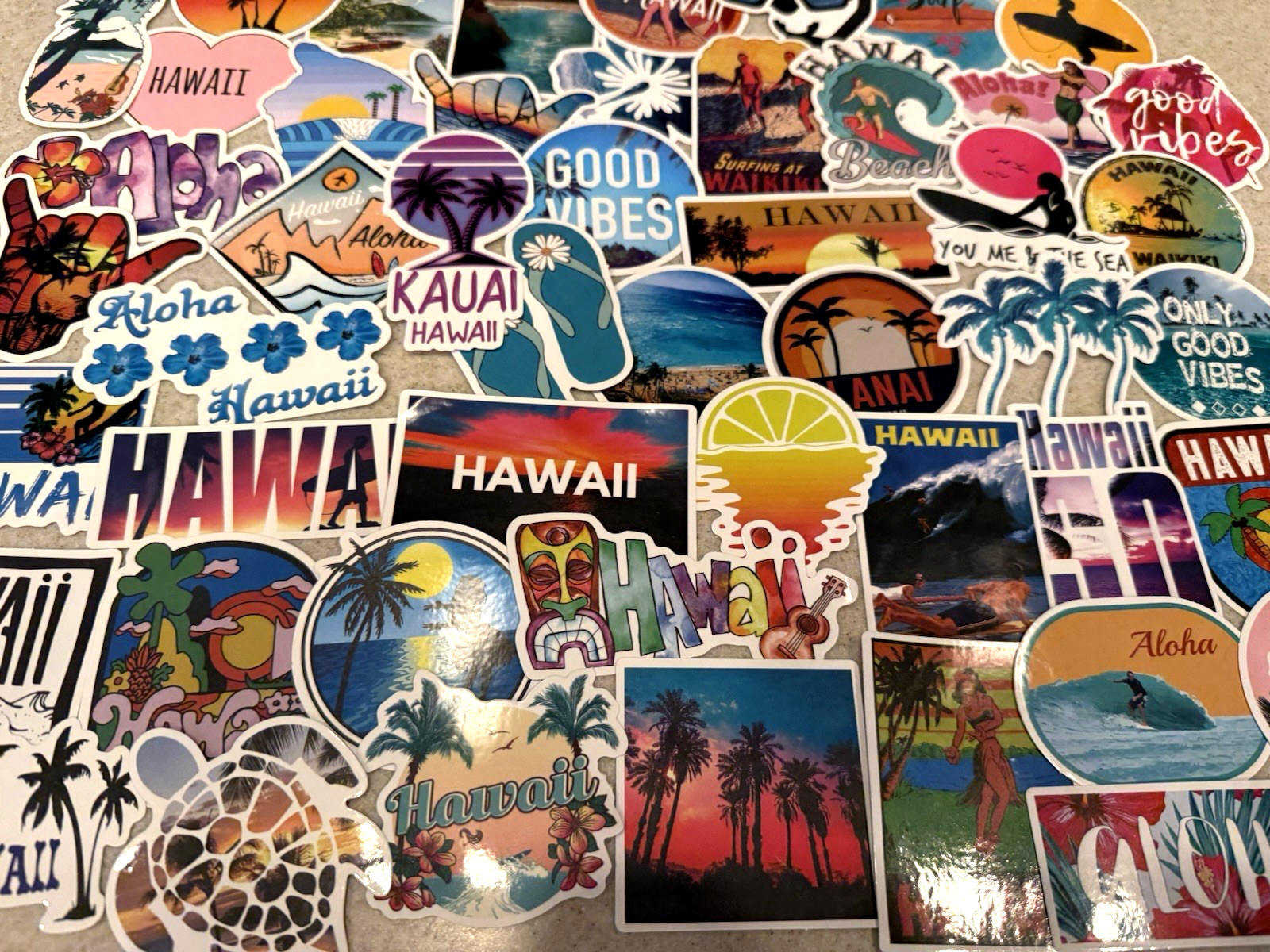 Hawaii, Surfing, Summer, Travel Stickers/Decals, NEW, Pick Your Pack of 50or100