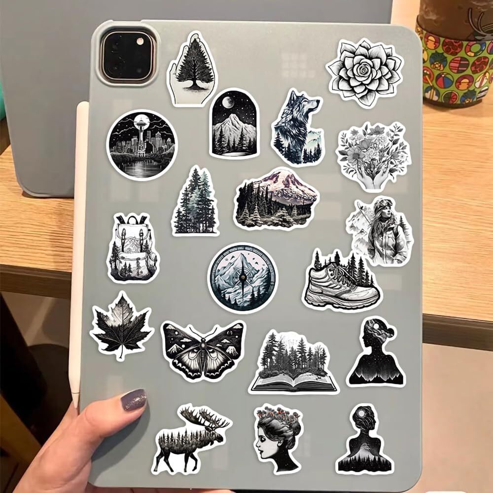 60Pcs Black White Outdoor Travel Nature Stickers – Vinyl Multicolor