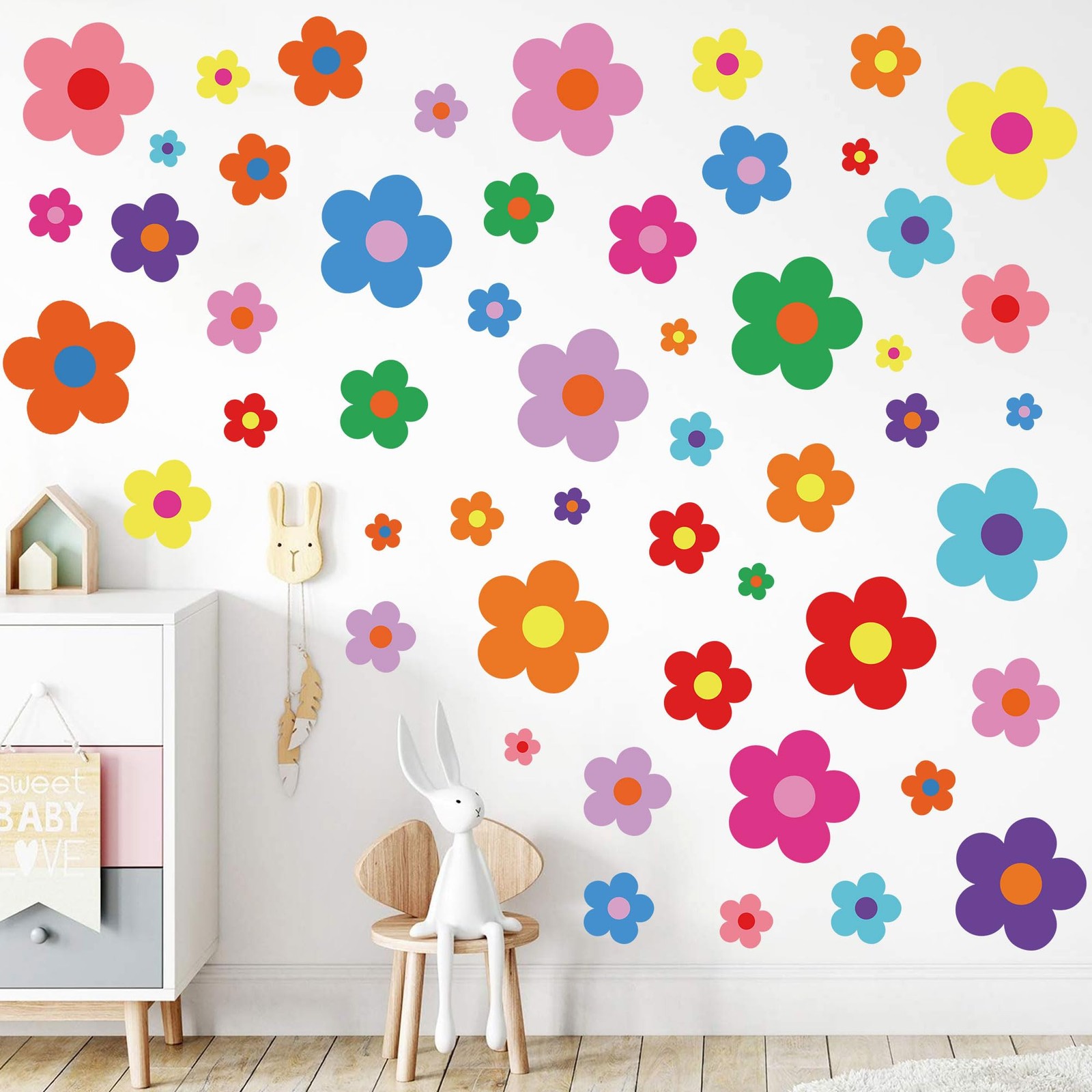 12 Sheets Flower Wall Decals Cute Colorful Floral Wall Stickers Vinyl Peel an…