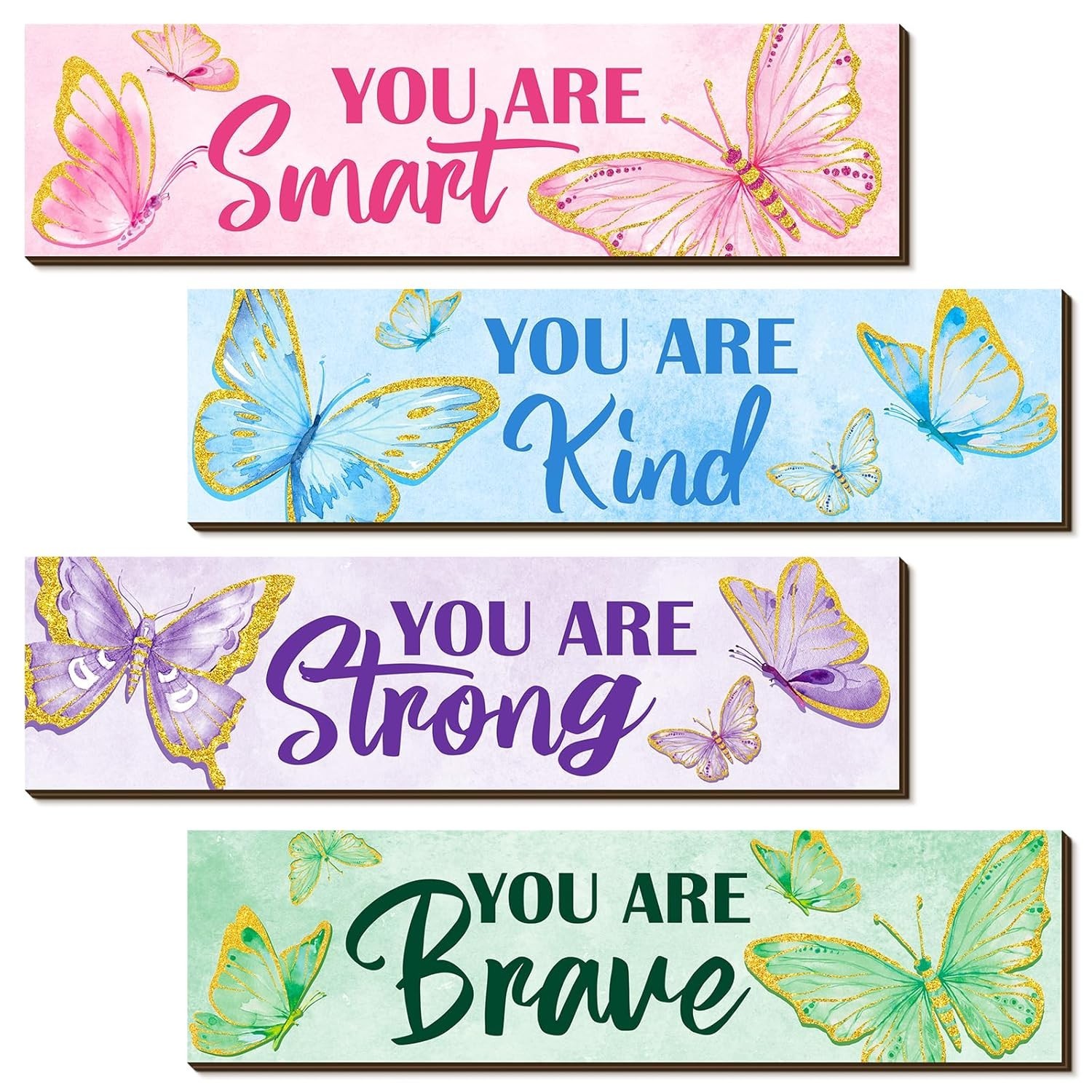 Inspirational Butterfly Wood Signs 4 Pc Set Motivational Bedroom Wall Decor