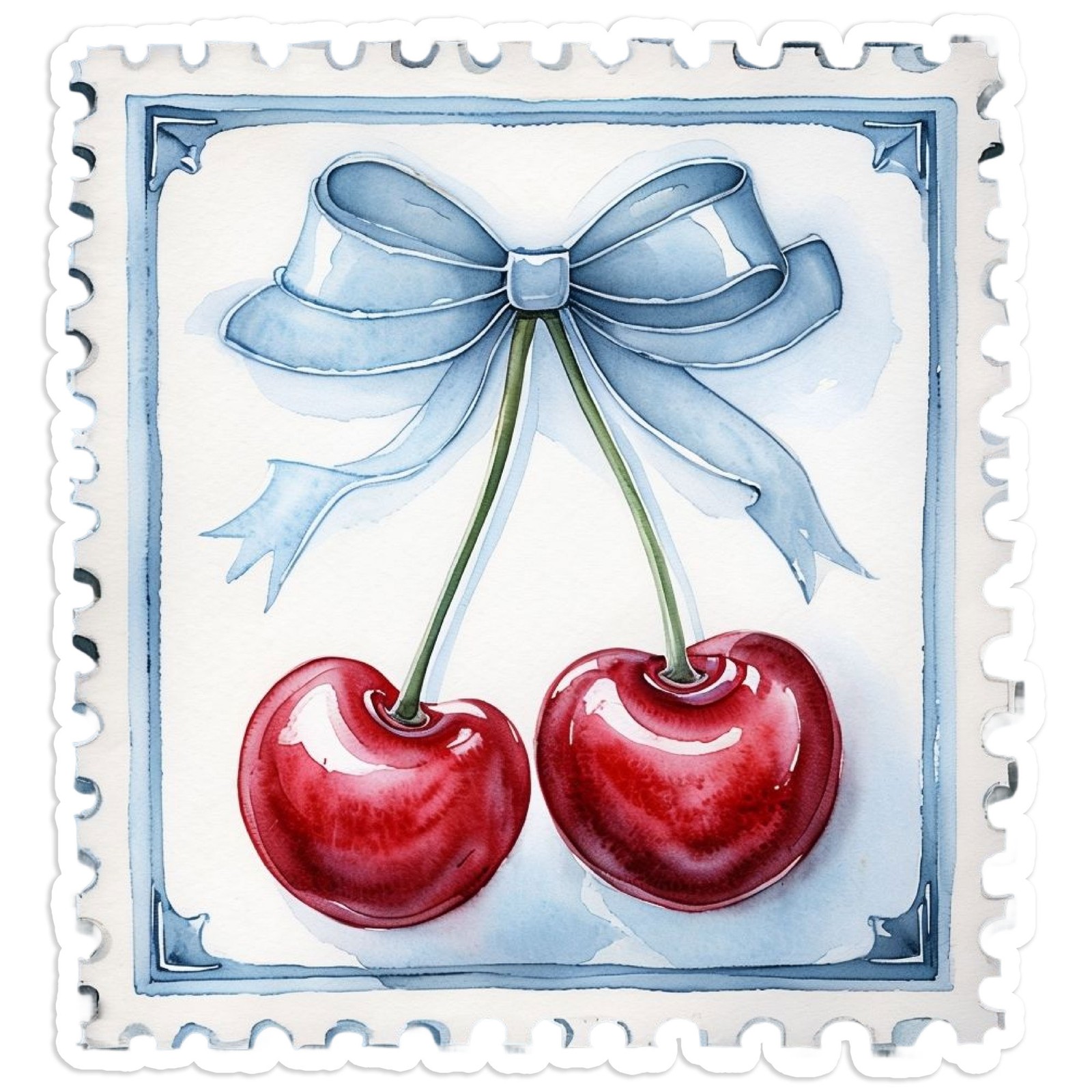 Cherries Watercolor Stamp Art – Vinyl Decal Sticker – Car Window Laptop – #1657