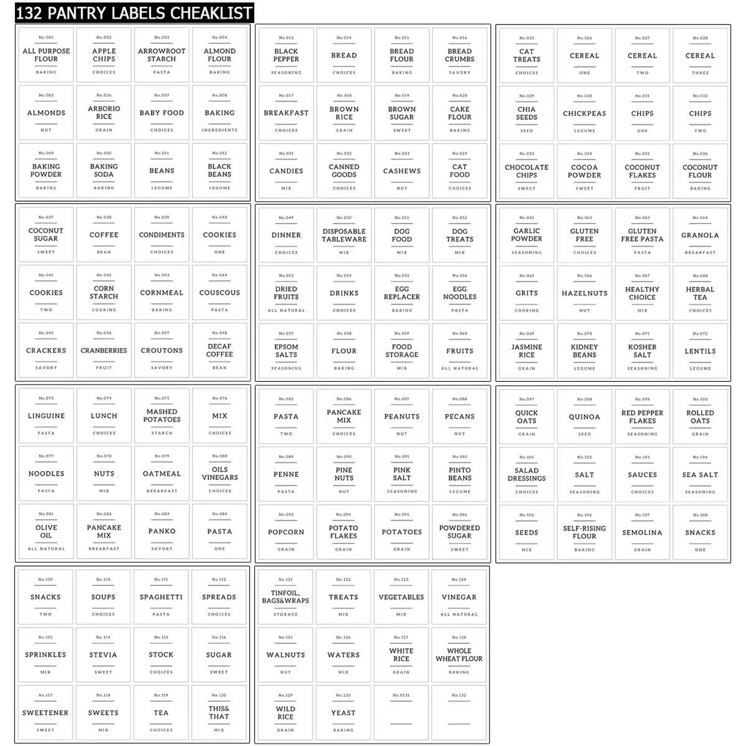 Set of 6 Glass Flour and Sugar jars with 132 Kitchen Pantry Labels – Thicken …