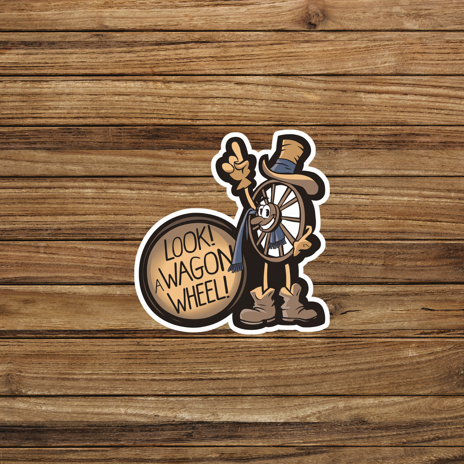 Look! A Wagon Wheel! Funny Retro Cartoon Sticker for Adventure Seekers #2823