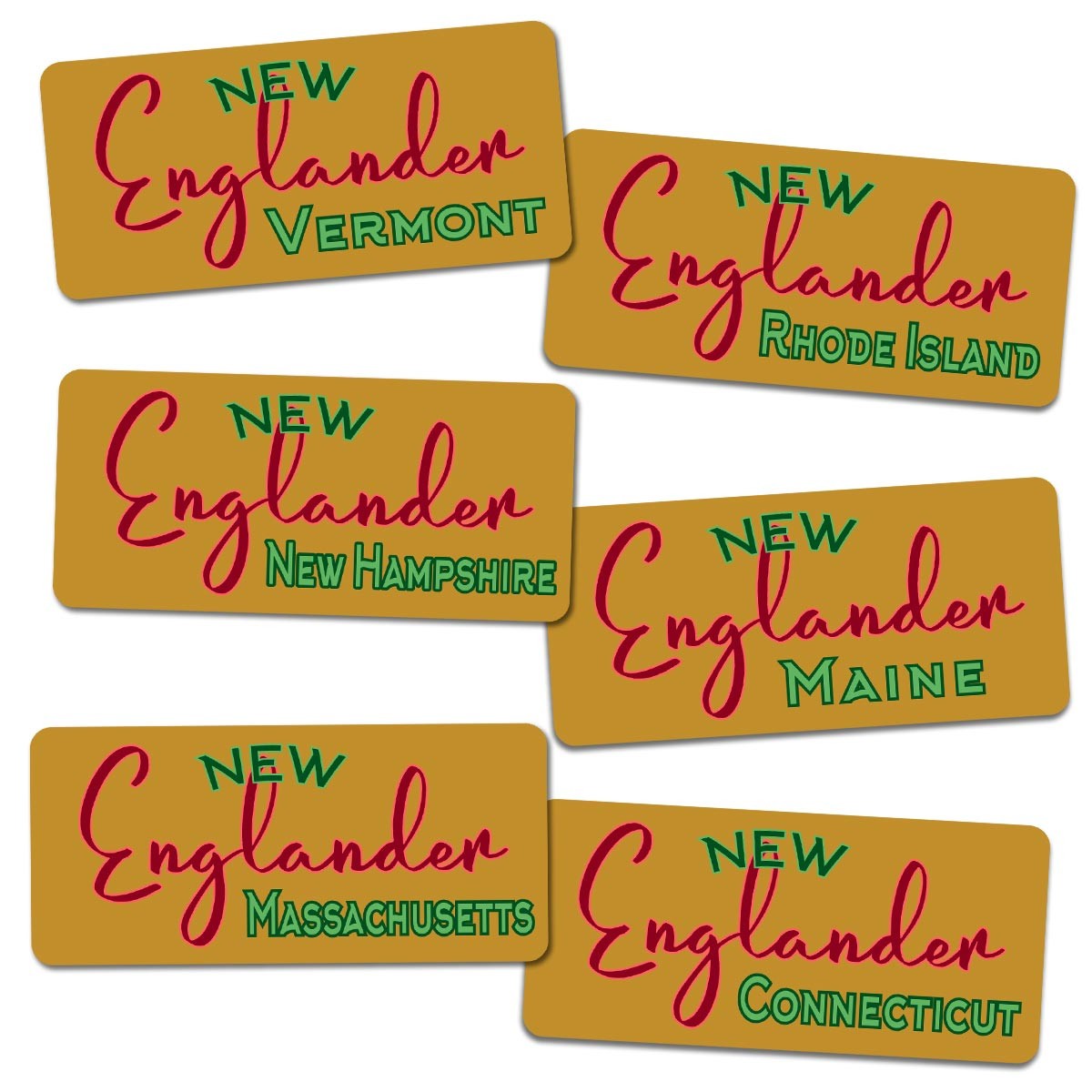 Bumper Sticker, New Englander Tall Script, Large Vinyl Decal, Choose NE State