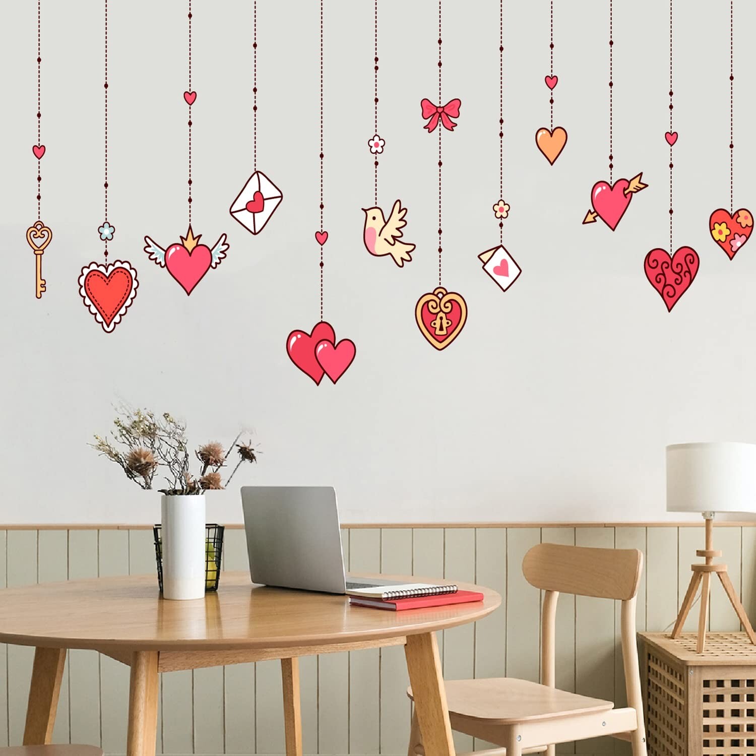 Valentine's Day Wall Stickers Hanging Heart Pigeon Envelope Wall Decals Remov…