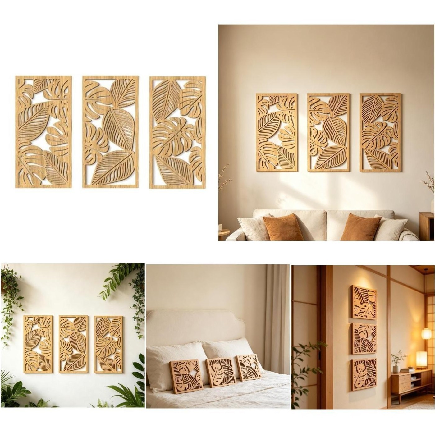 Rustic Hollow Wood Wall Hanging Decor for Bedroom and Living Room Brown Finish