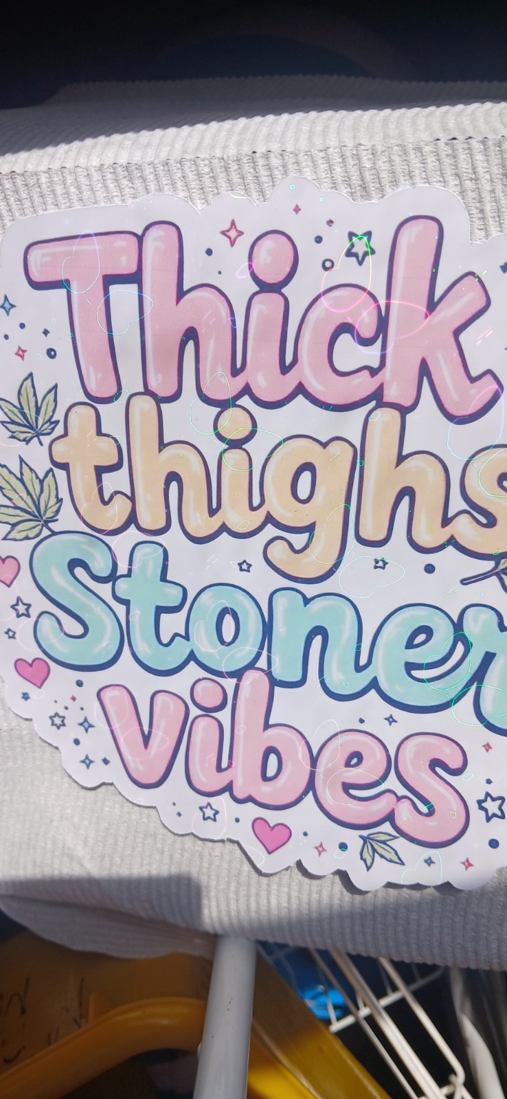 Holographic Marijuana-Themed Vinyl Sticker Waterproof, Trippy 420 Stoner Decal