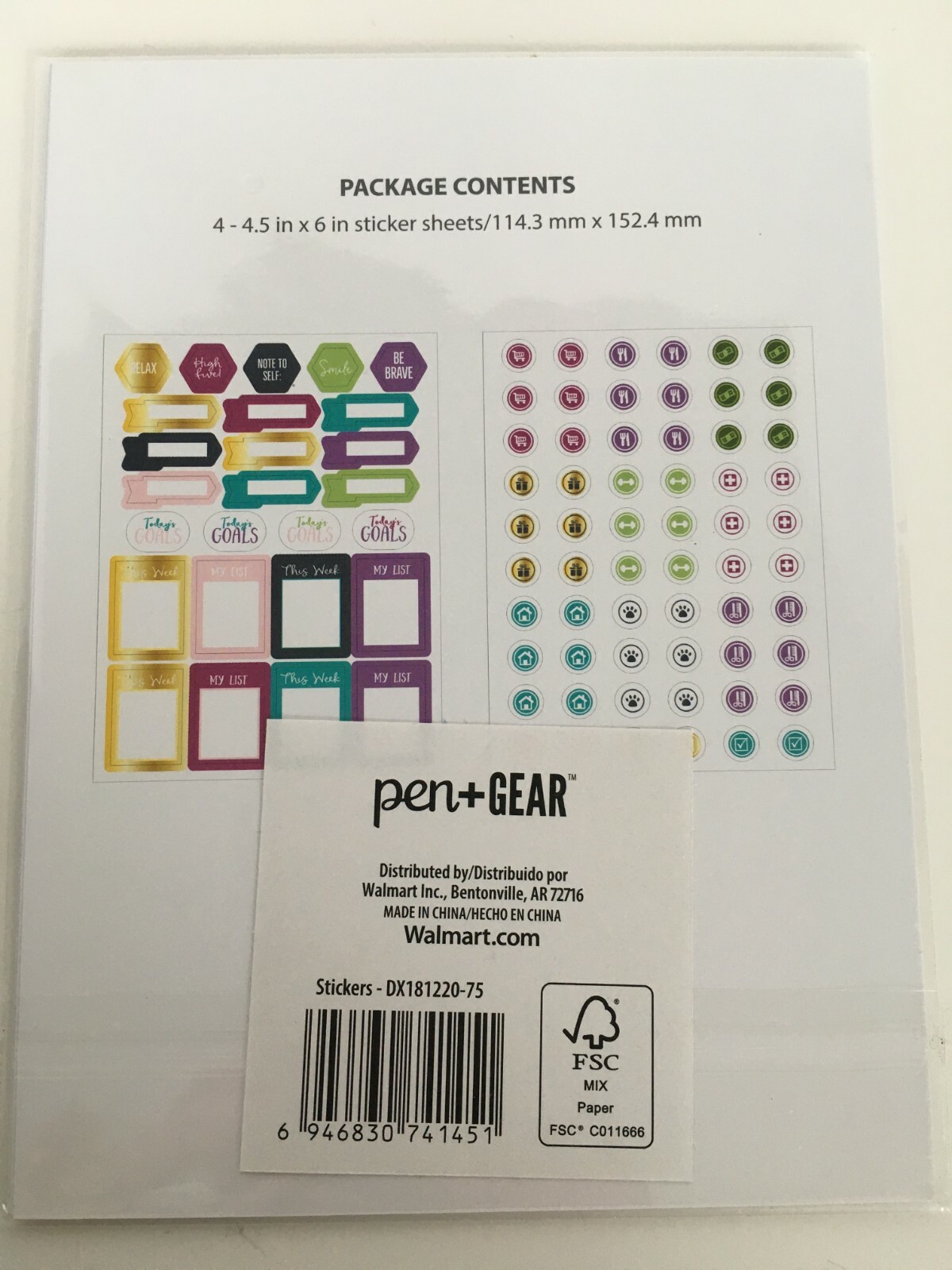 Pen and Gear Stickers 4 Sheets Todays Goals Weekly Planner Shopping To Do Lists