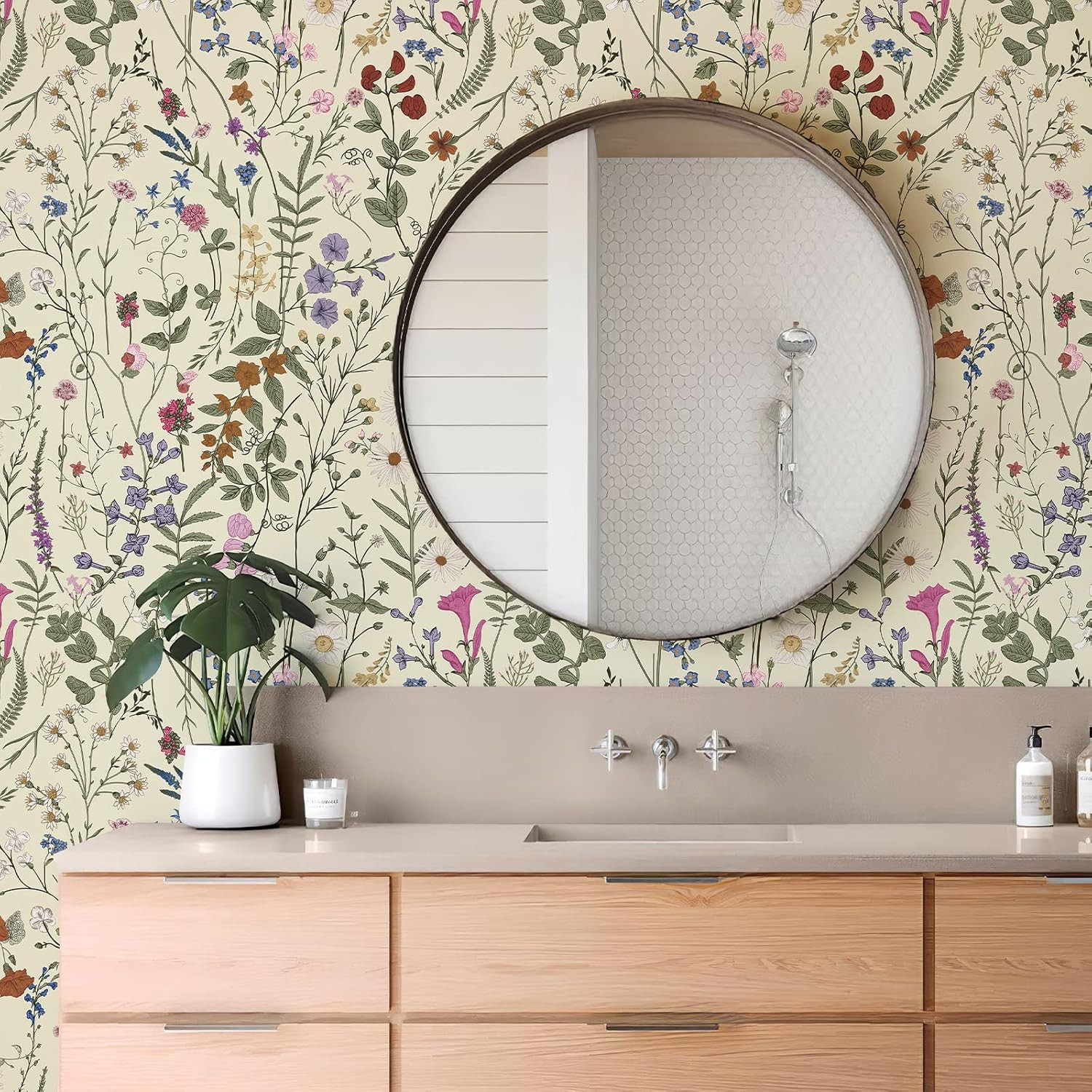 Jiffdiff Wallpaper Self-Adhesive Blooming Vintage Colourful Flowers Wall Paper f