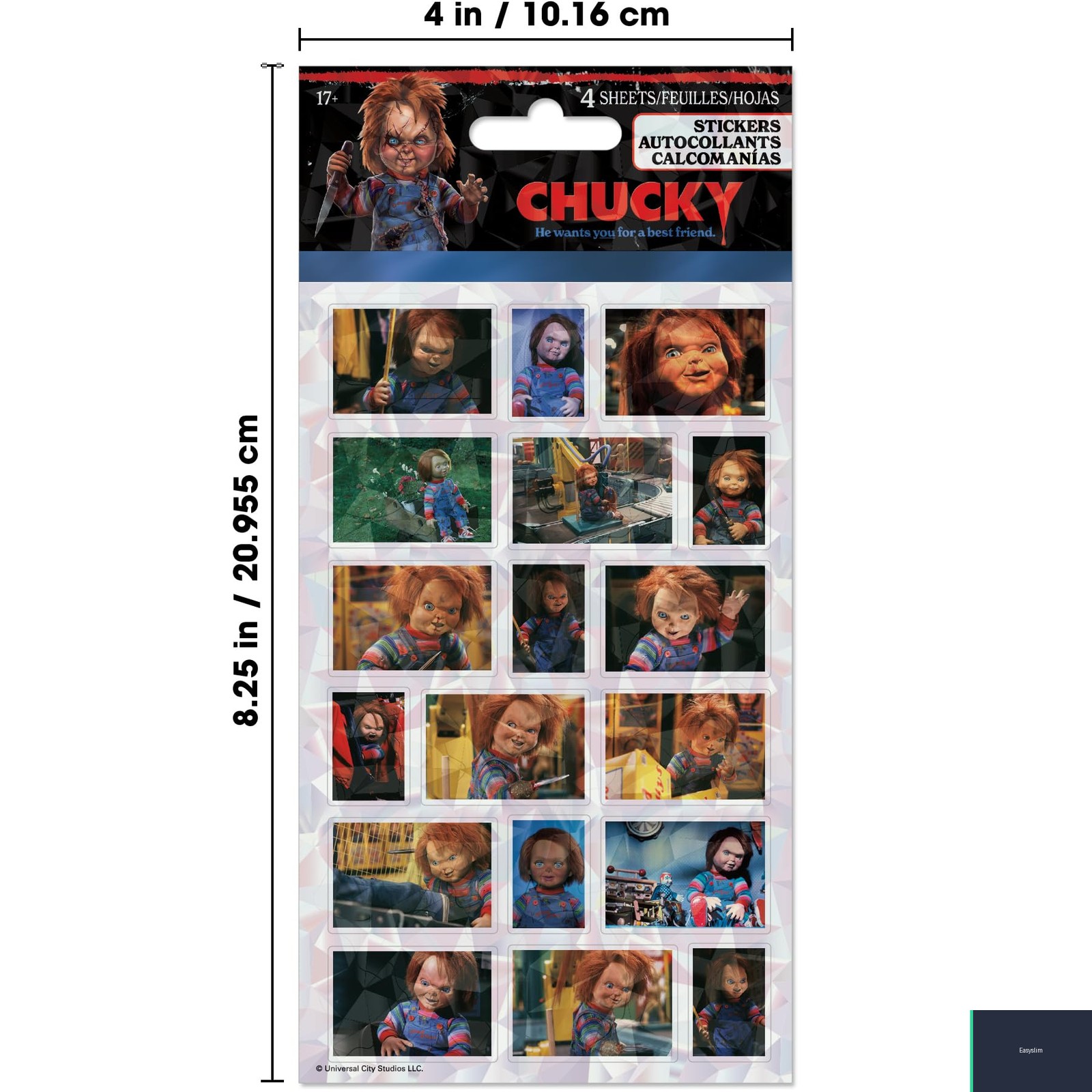 Chucky Standard Sticker Sheets, Officially Licensed, 50+ Stickers, 4 Pack