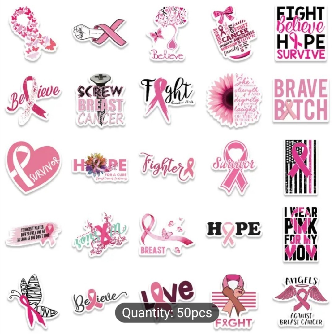 20 PCS Breast Cancer Awareness Survivors Pink Ribbon Stickers BRAND NEW Set 2