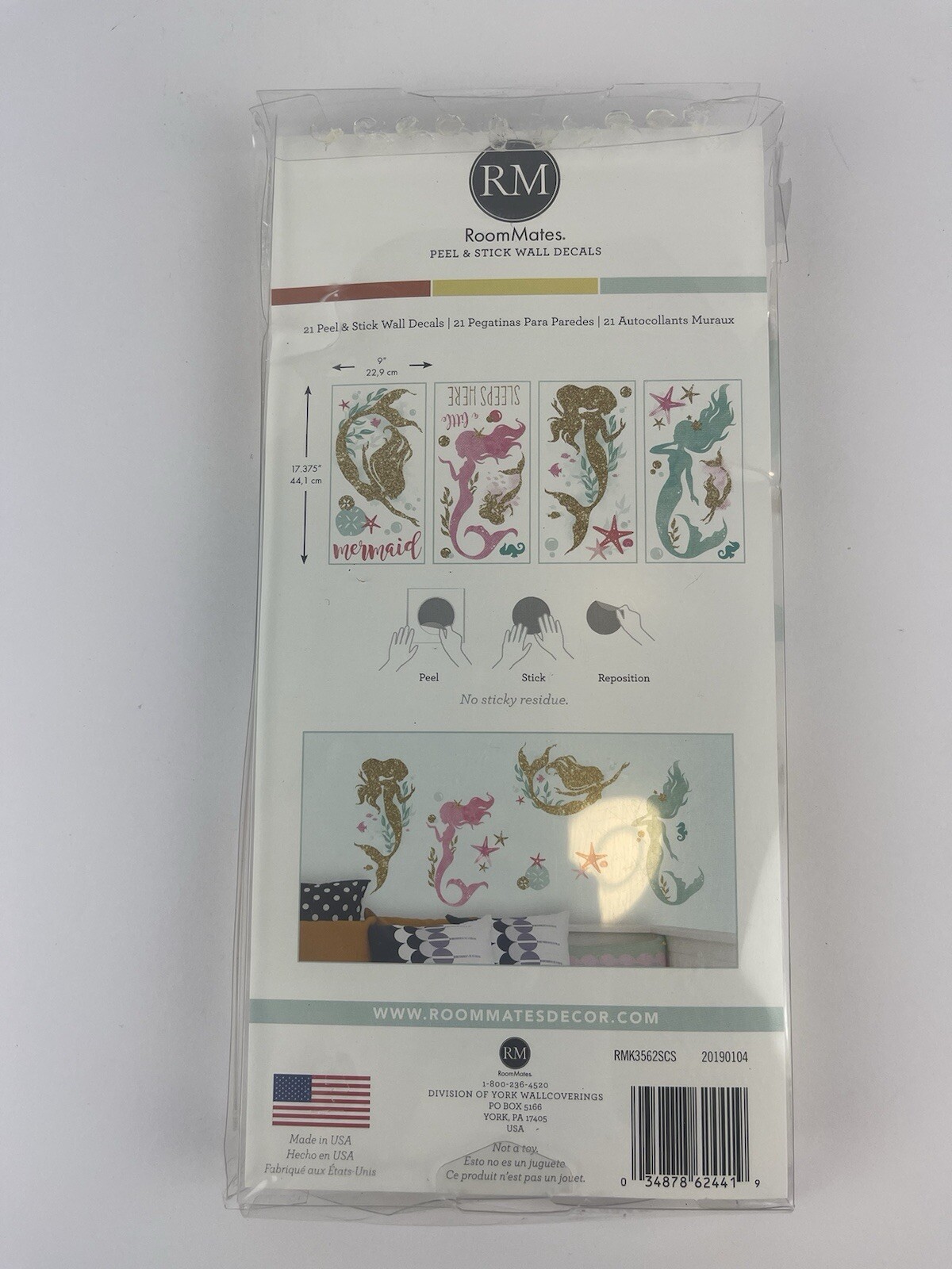 21 Wall Decals NEW RoomMates Peel-n-stick Removable ~ Little Mermaid Sleeps Here
