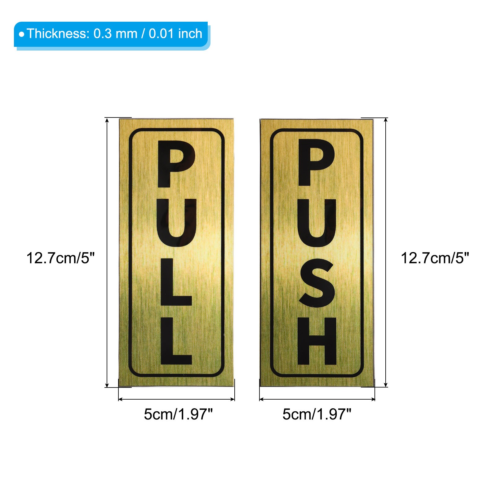 Push Pull Door Sign 2"x5" Self-Adhesive Waterproof Pull Push Sticker Golden