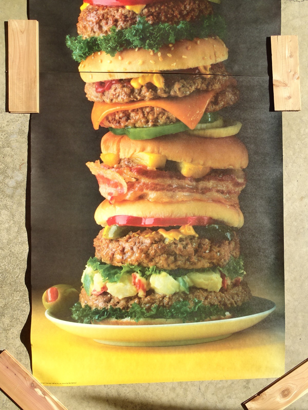 Delecious HUGE Towering Hamburger Photo Door Wall Mural Poster 82.5” X 34” nos